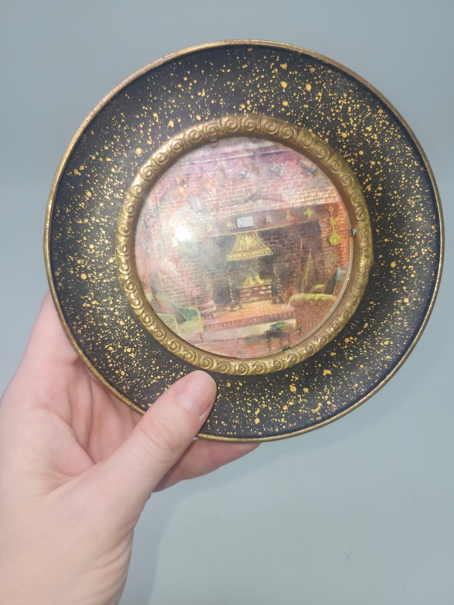 Vintage Set of Brass Plates with Foil Images