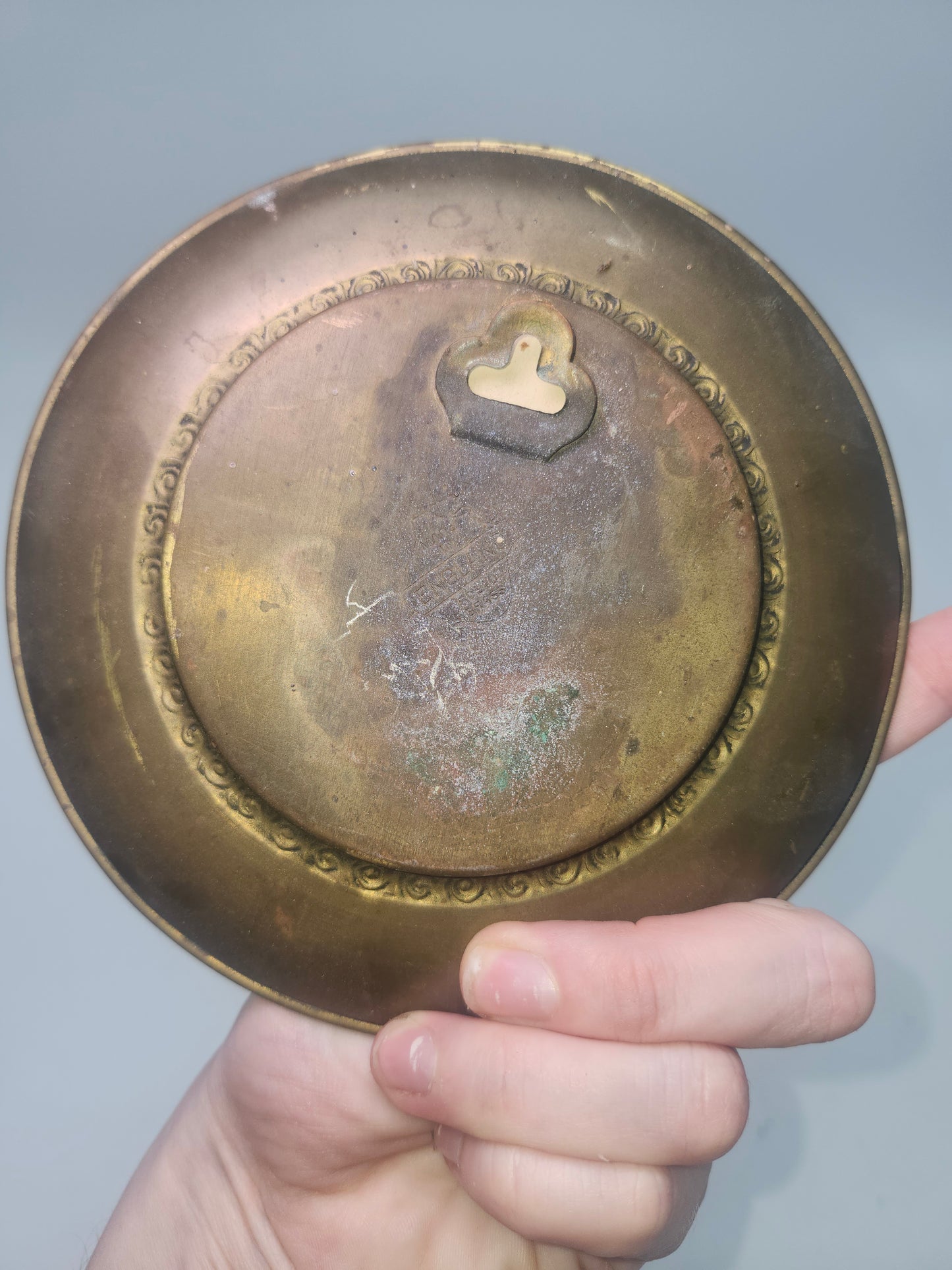 Vintage Set of Brass Plates with Foil Images