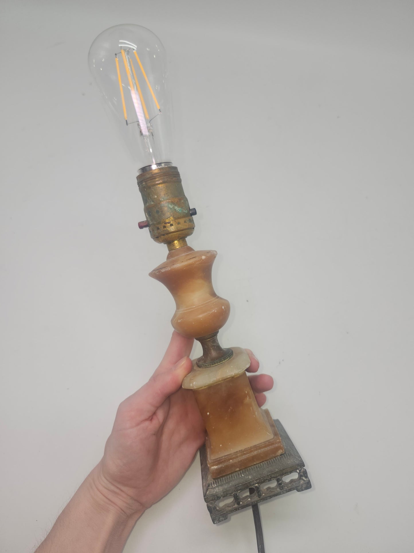 *Vintage* Alabaster & Brass Table Lamp Base– Neoclassical Style