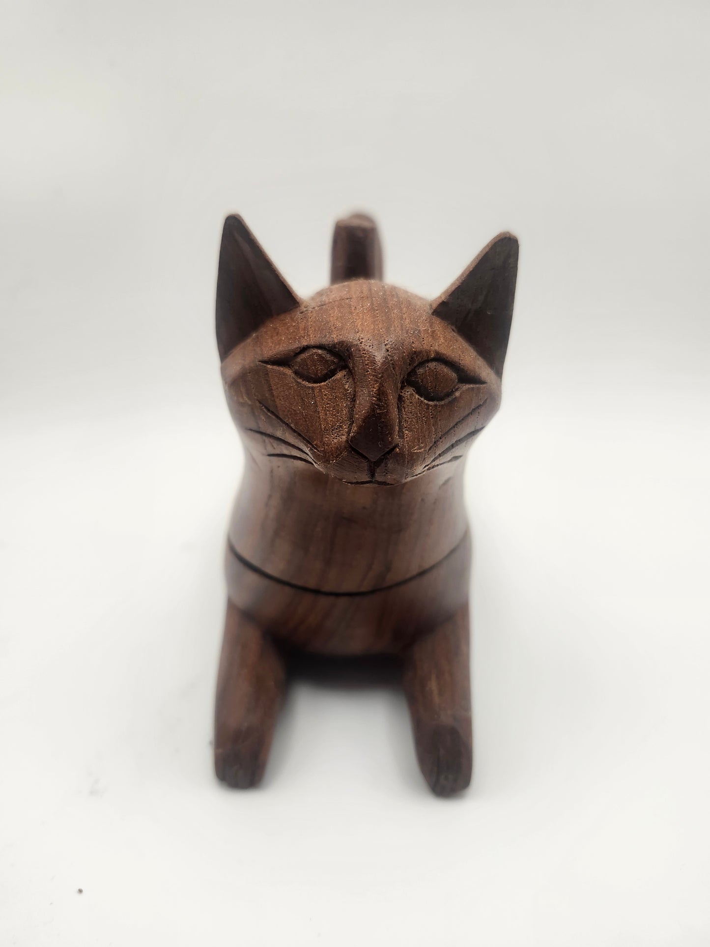 *Vintage* Carved Solid Wood Cat Trinket Box