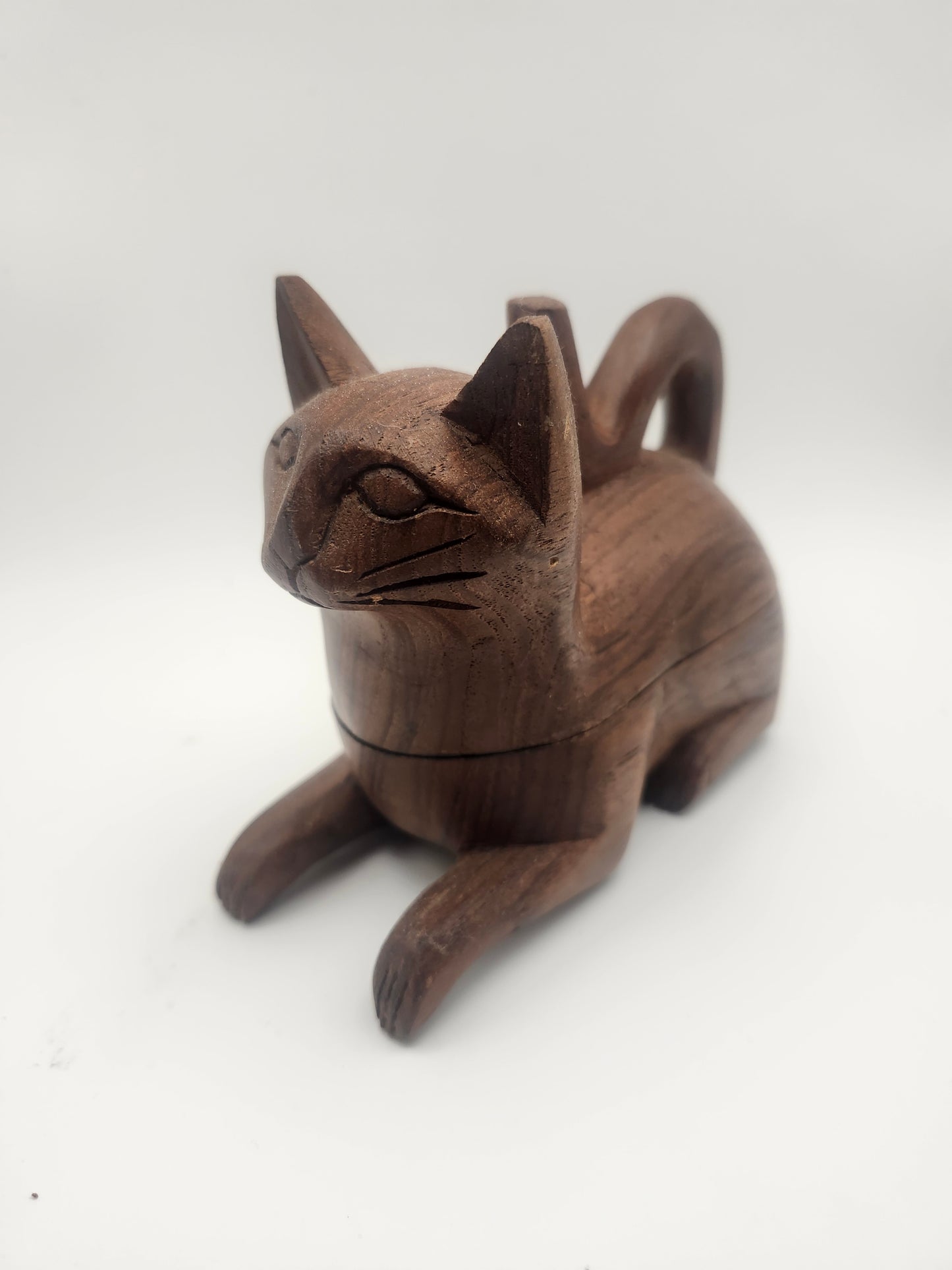 *Vintage* Carved Solid Wood Cat Trinket Box
