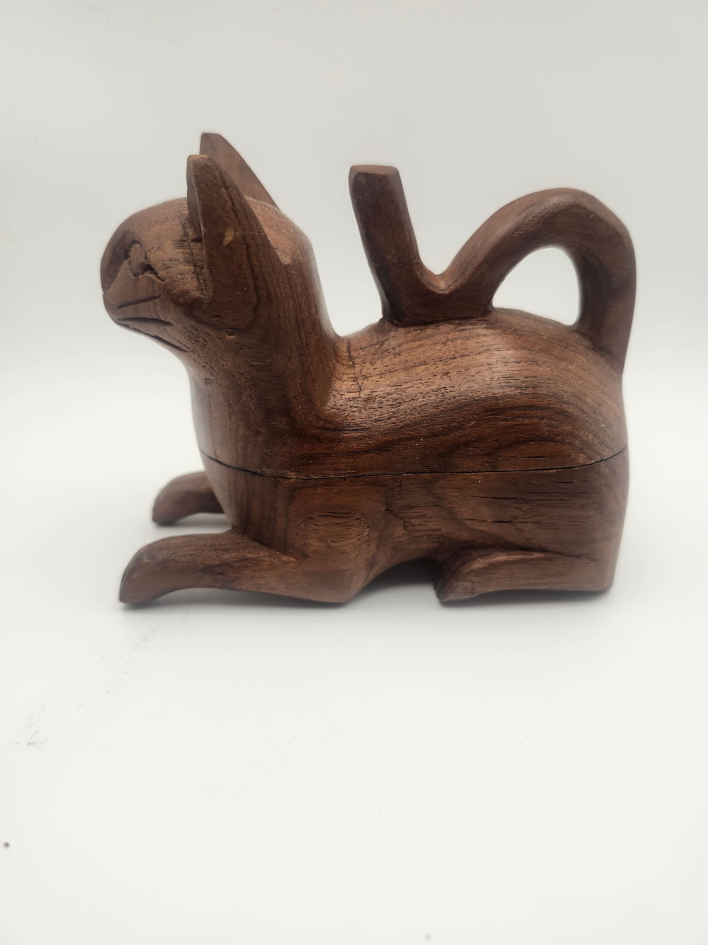 *Vintage* Carved Solid Wood Cat Trinket Box