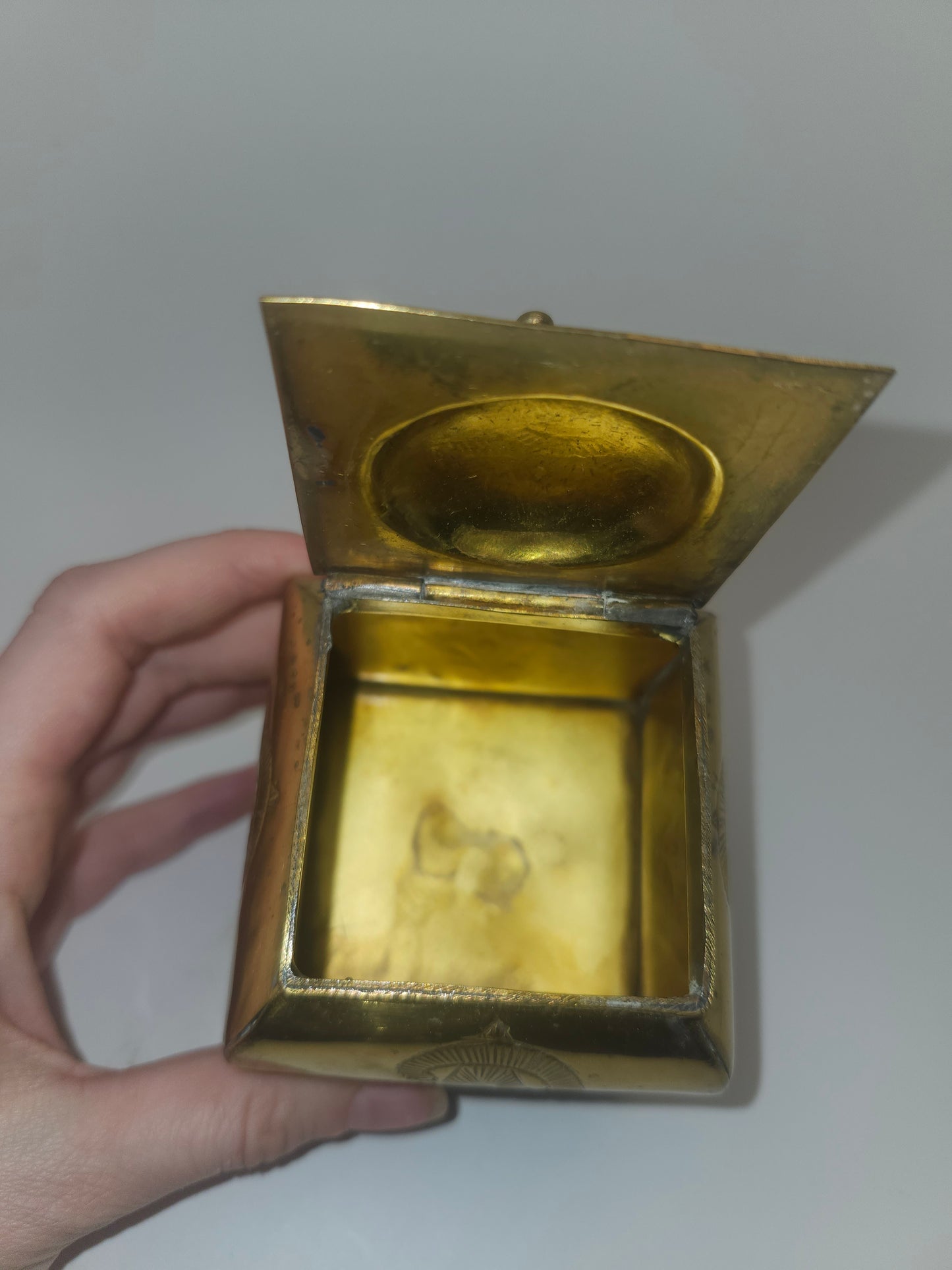 *Vintage* Brass Eastern Motif Trinket Box with Hinged Lid