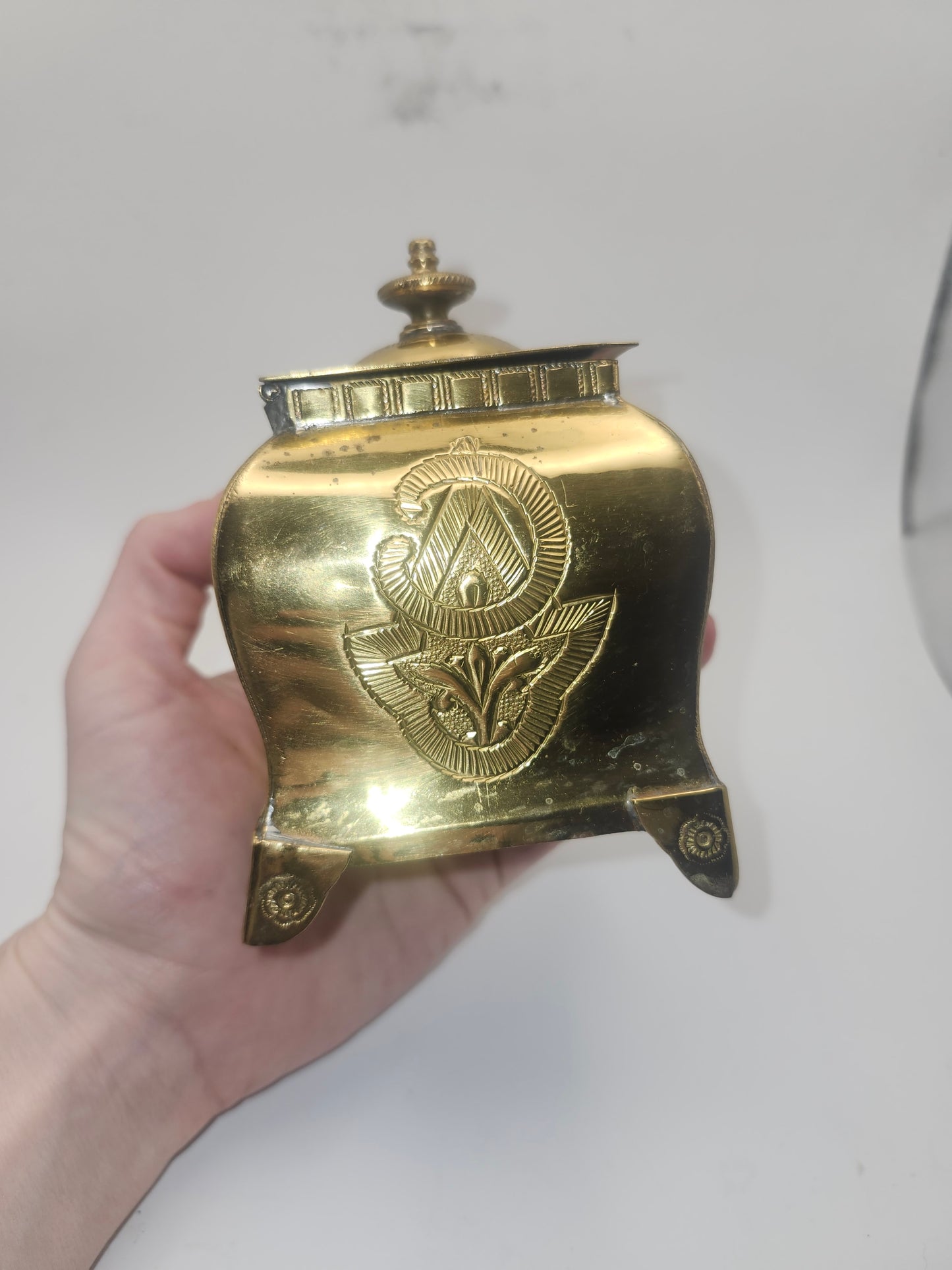 *Vintage* Brass Eastern Motif Trinket Box with Hinged Lid