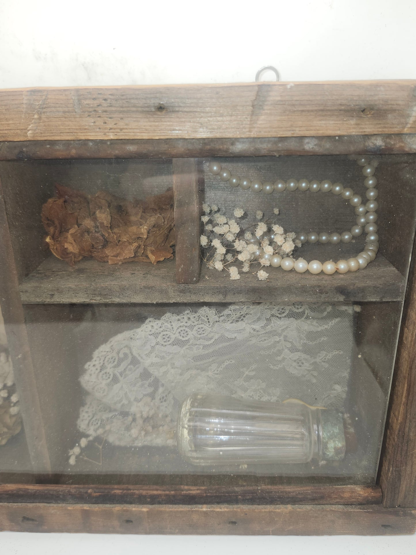 *Vintage/Antique* Shadowbox with Antique Ephemera, Jewelry, Florals & Lace