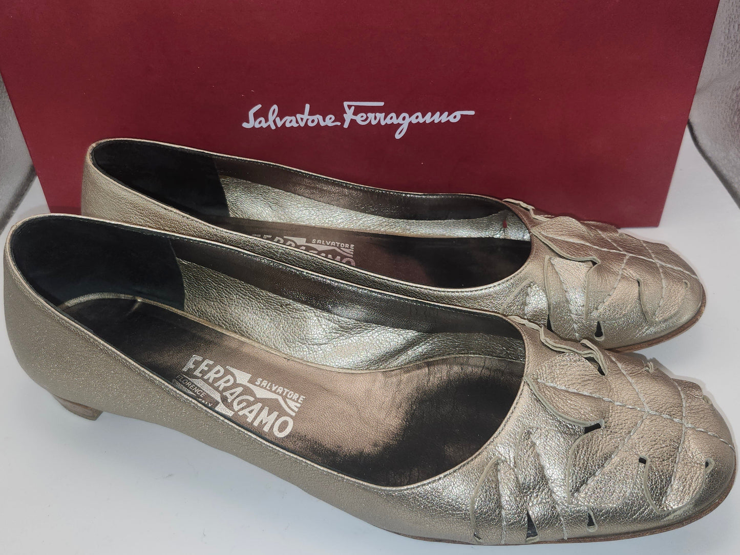 *Salvatore Ferragamo* Metallic Ballet Flats Size 10 Women's