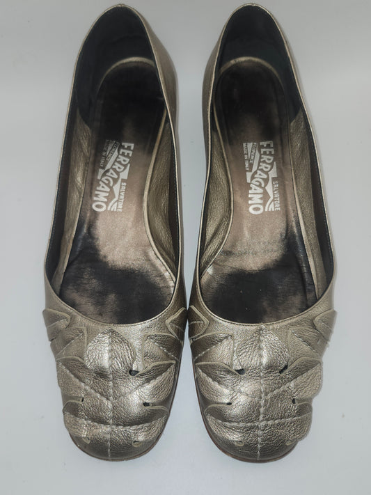 *Salvatore Ferragamo* Metallic Ballet Flats Size 10 Women's