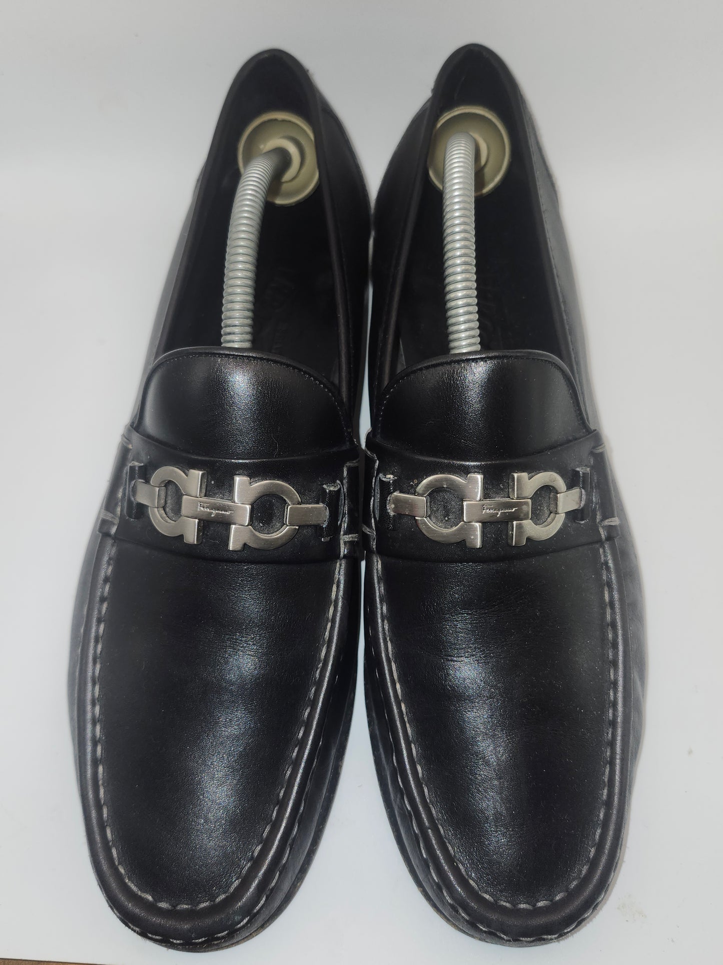 *Salvatore Ferragamo* Black Calfskin Loafers with Logo Buckles Size 9.5 Women's 9.5 NIB