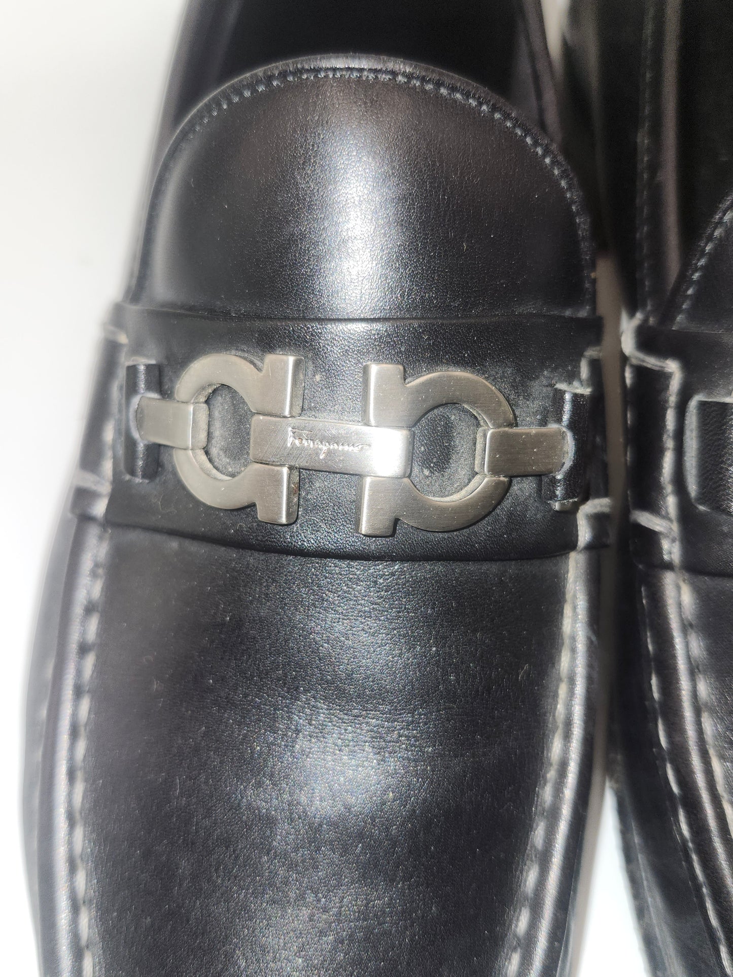 *Salvatore Ferragamo* Black Calfskin Loafers with Logo Buckles Size 9.5 Women's 9.5 NIB