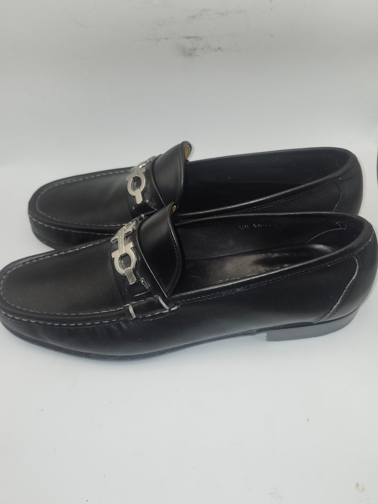 *Salvatore Ferragamo* Black Calfskin Loafers with Logo Buckles Size 9.5 Women's 9.5 NIB