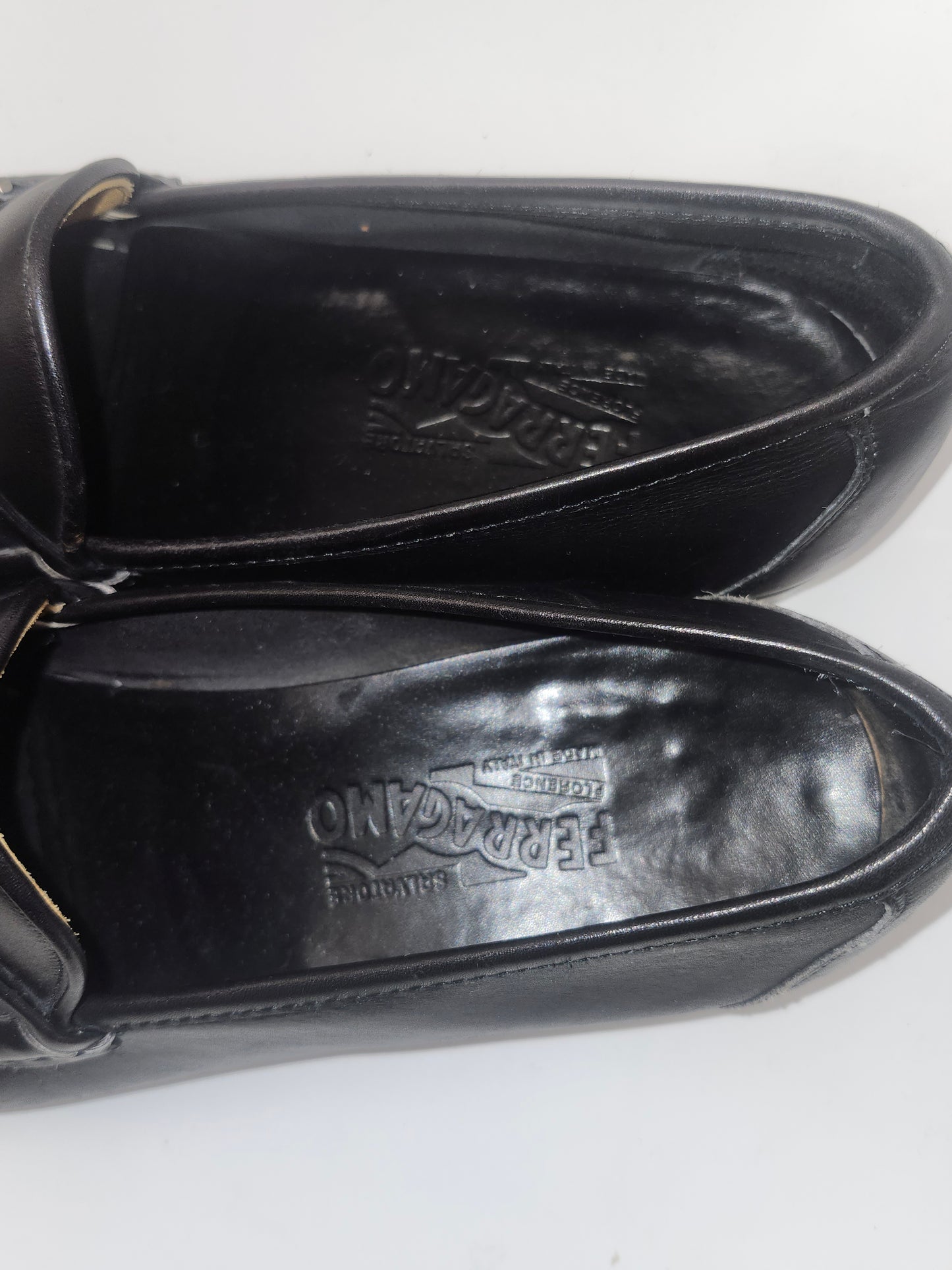 *Salvatore Ferragamo* Black Calfskin Loafers with Logo Buckles Size 9.5 Women's 9.5 NIB
