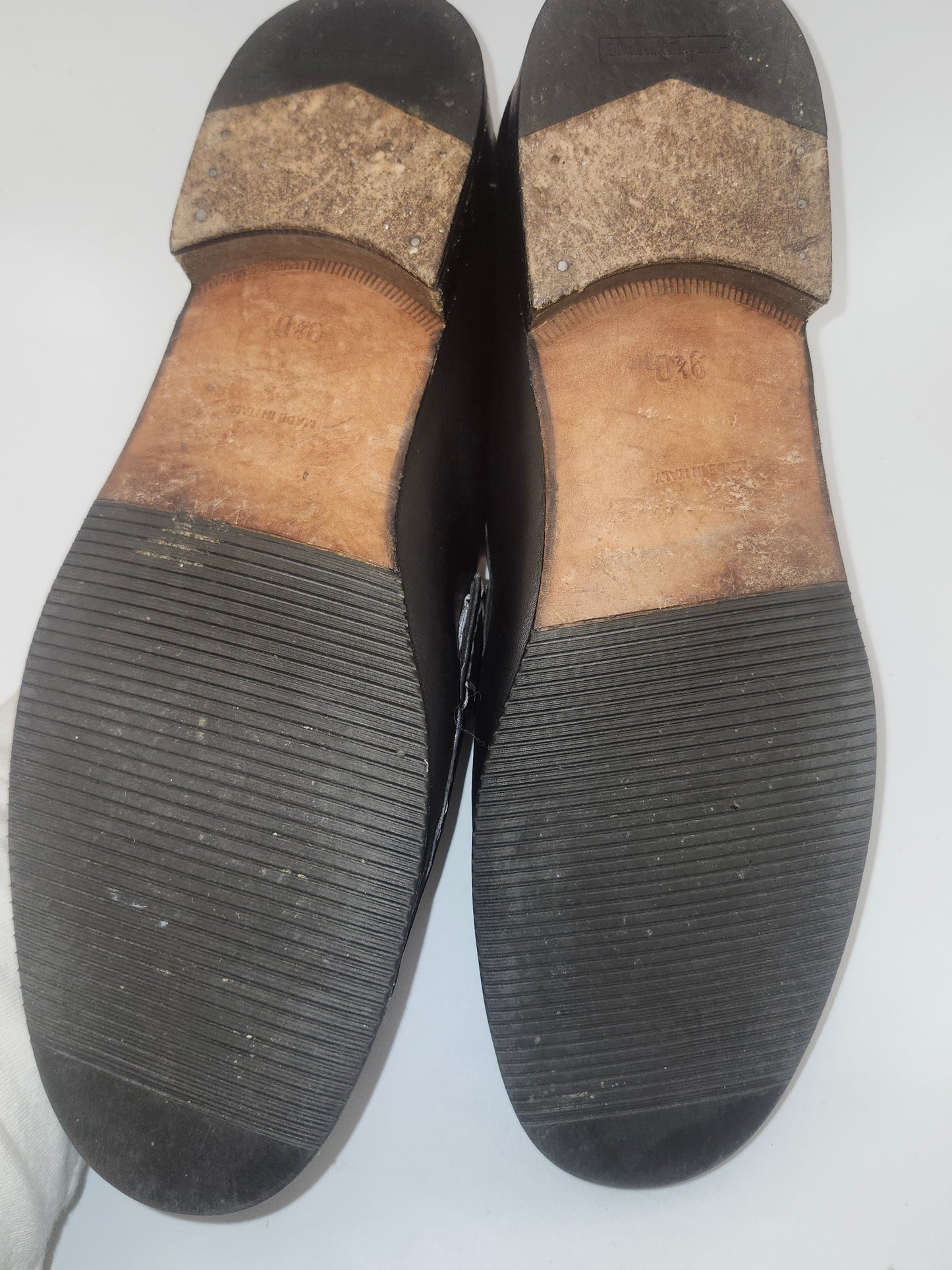 *Salvatore Ferragamo* Black Calfskin Loafers with Logo Buckles Size 9.5 Women's 9.5 NIB