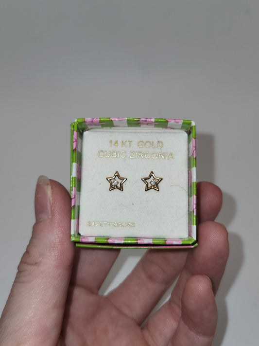 *14K Gold* Star CZ Studded Earrings *NIB*