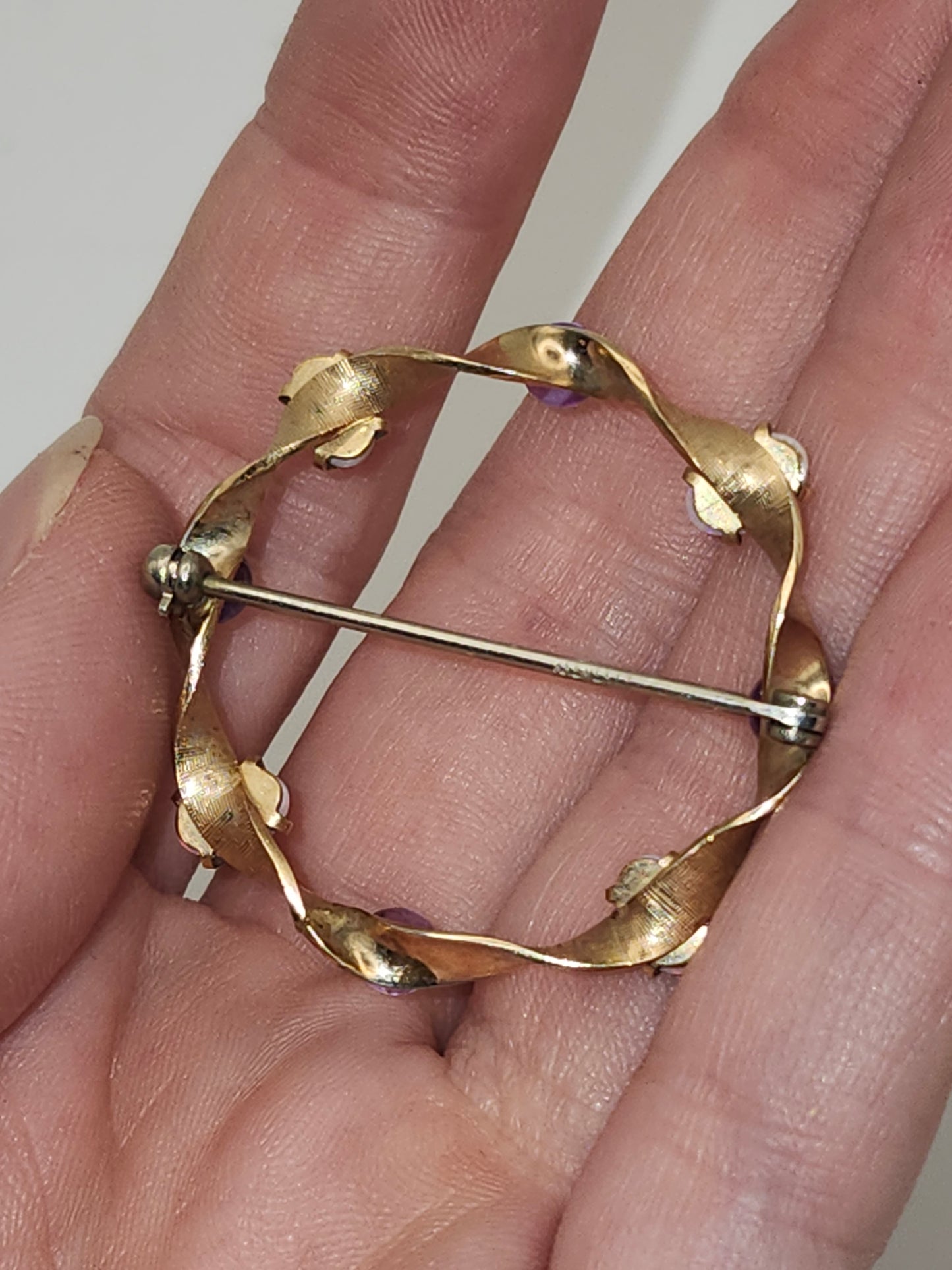 *14K Gold* Overlay Krementz Pin Brooch with Opals & Amethyst