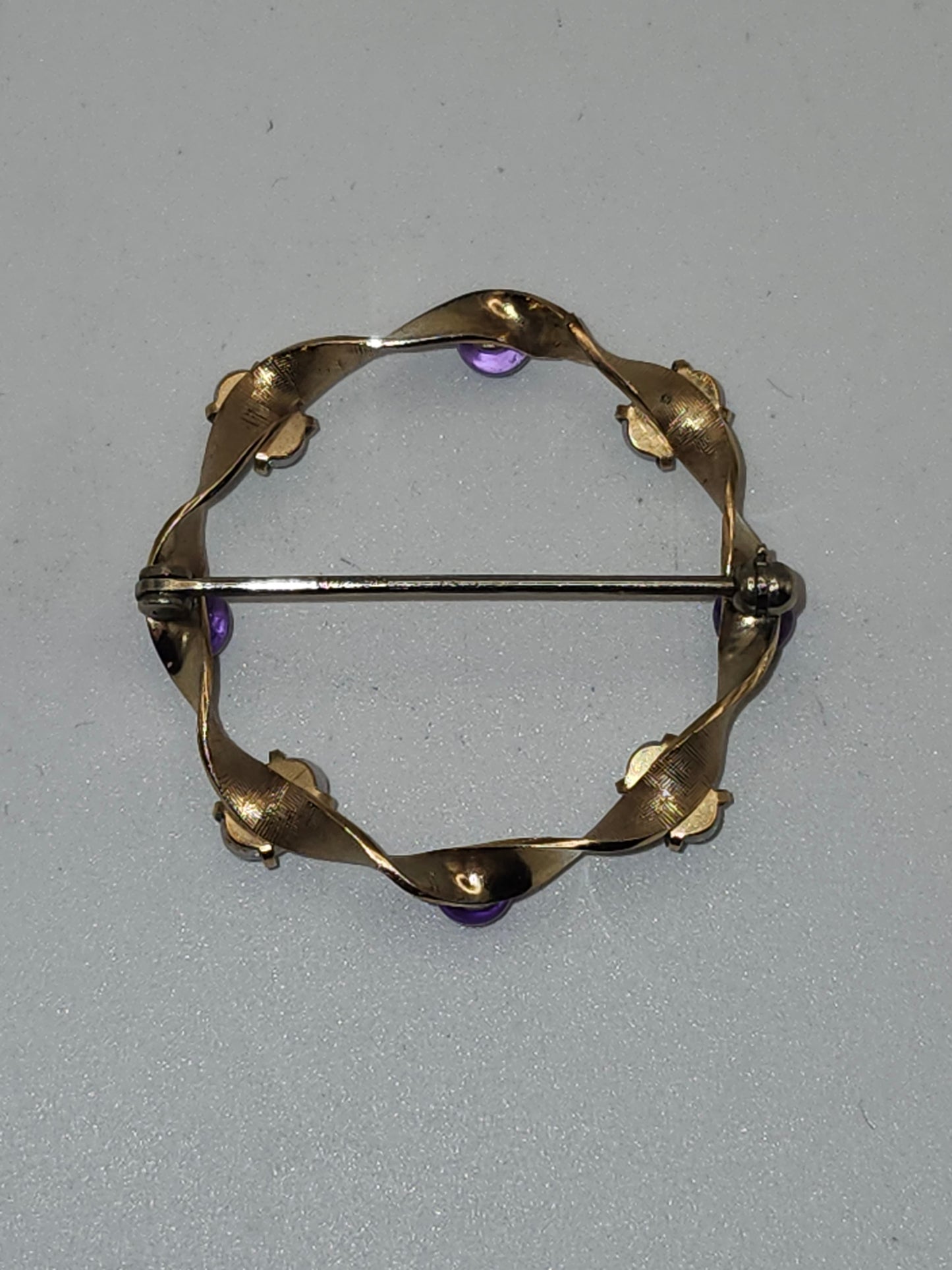 *14K Gold* Overlay Krementz Pin Brooch with Opals & Amethyst
