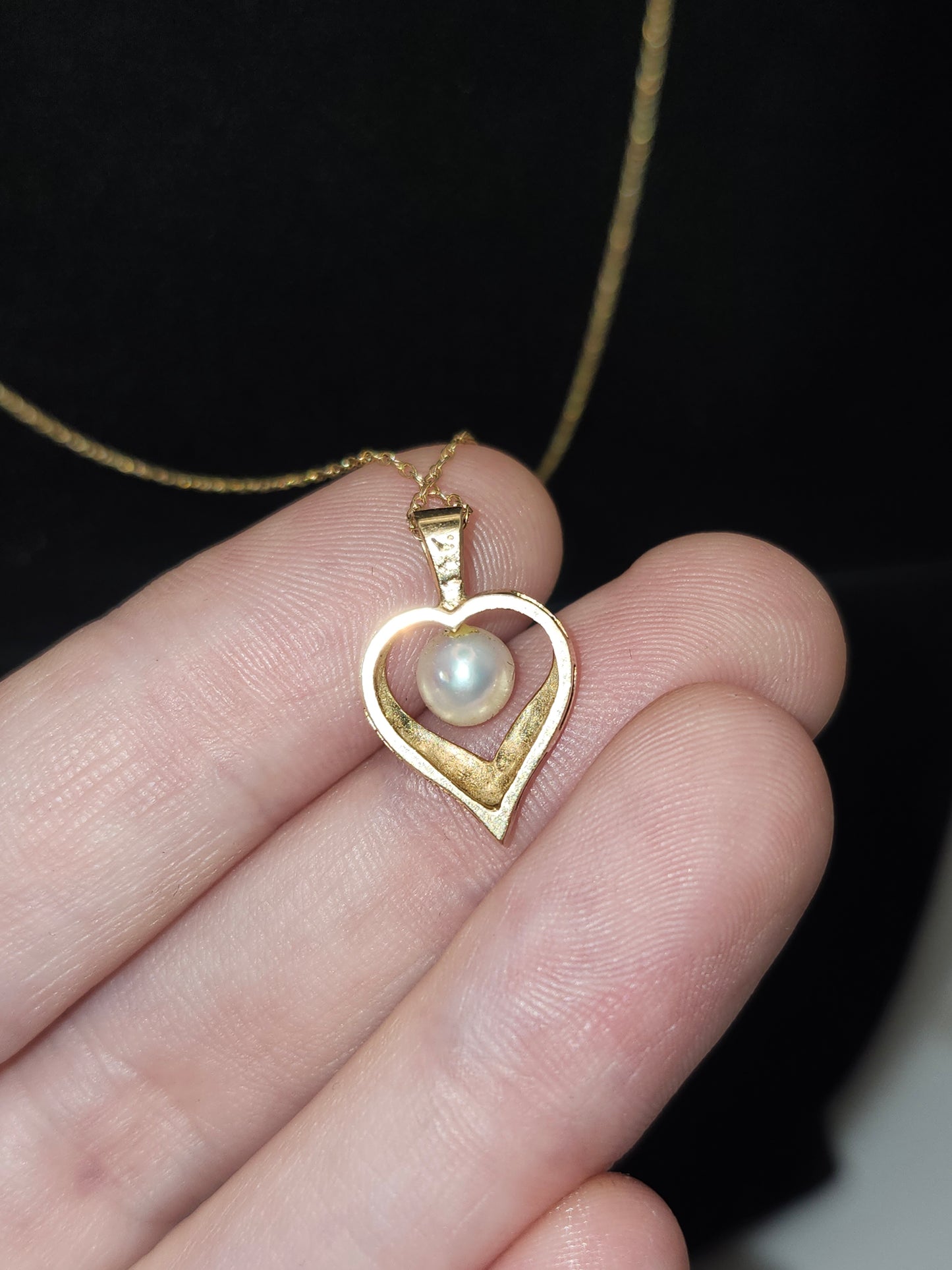 *14K Gold* Chain Necklace & 14K Gold & Pearl Heart Pendant