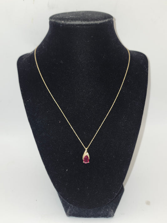 *14K Gold* Twisted Chain with 10K Gold, Ruby & Diamond Pendant