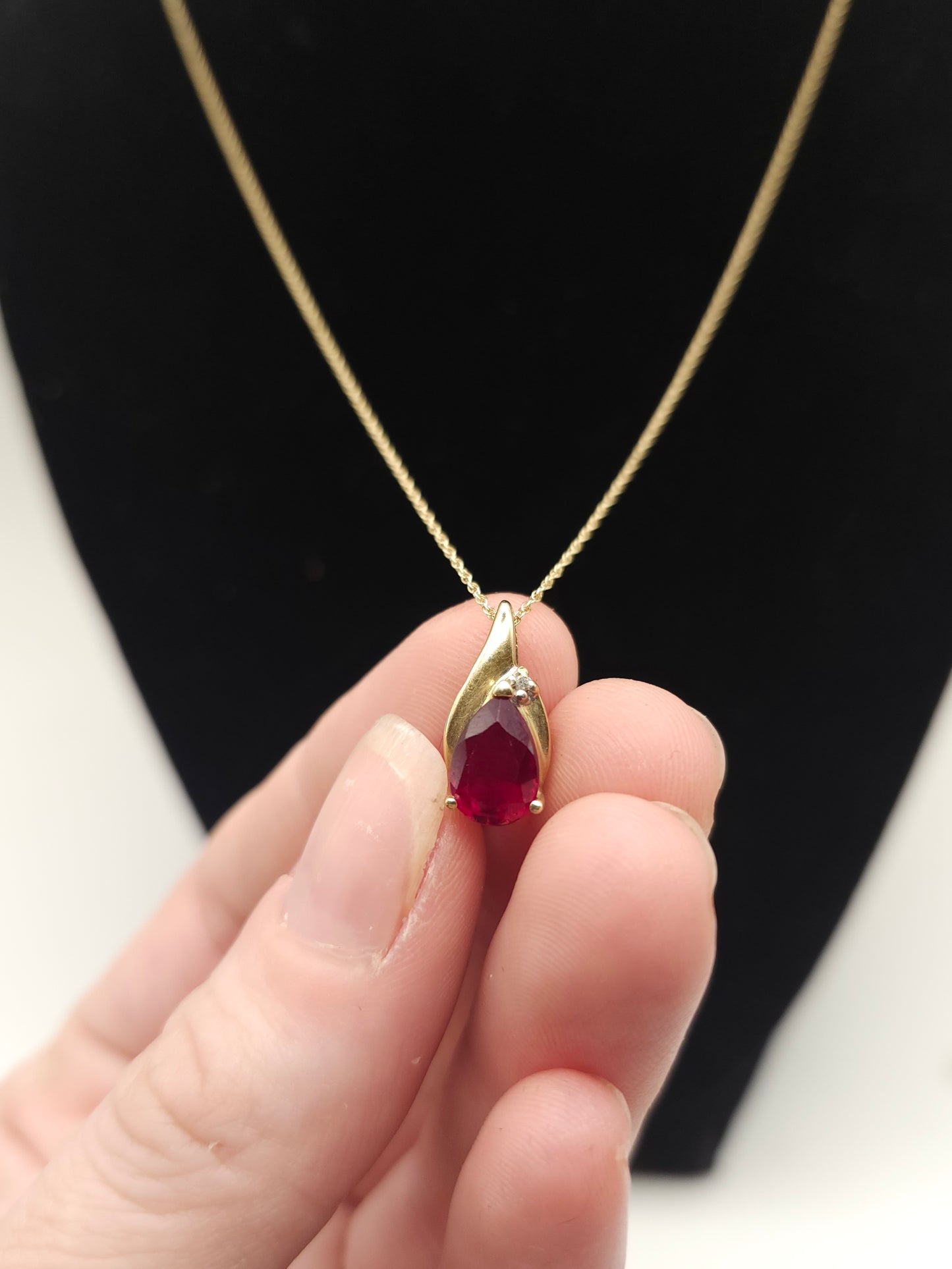 *14K Gold* Twisted Chain with 10K Gold, Ruby & Diamond Pendant