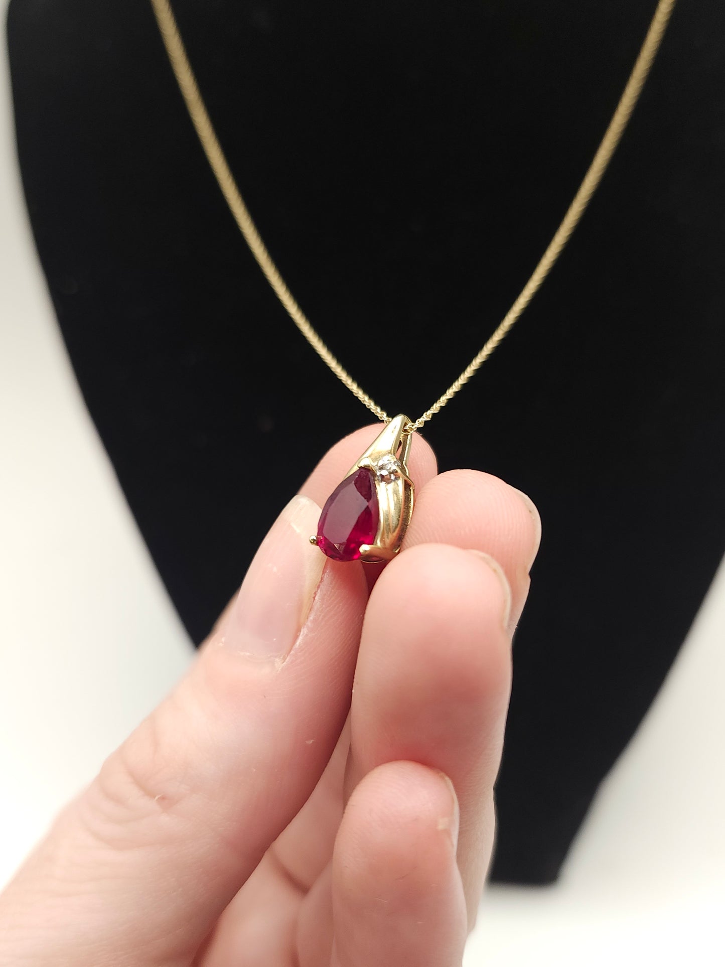 *14K Gold* Twisted Chain with 10K Gold, Ruby & Diamond Pendant