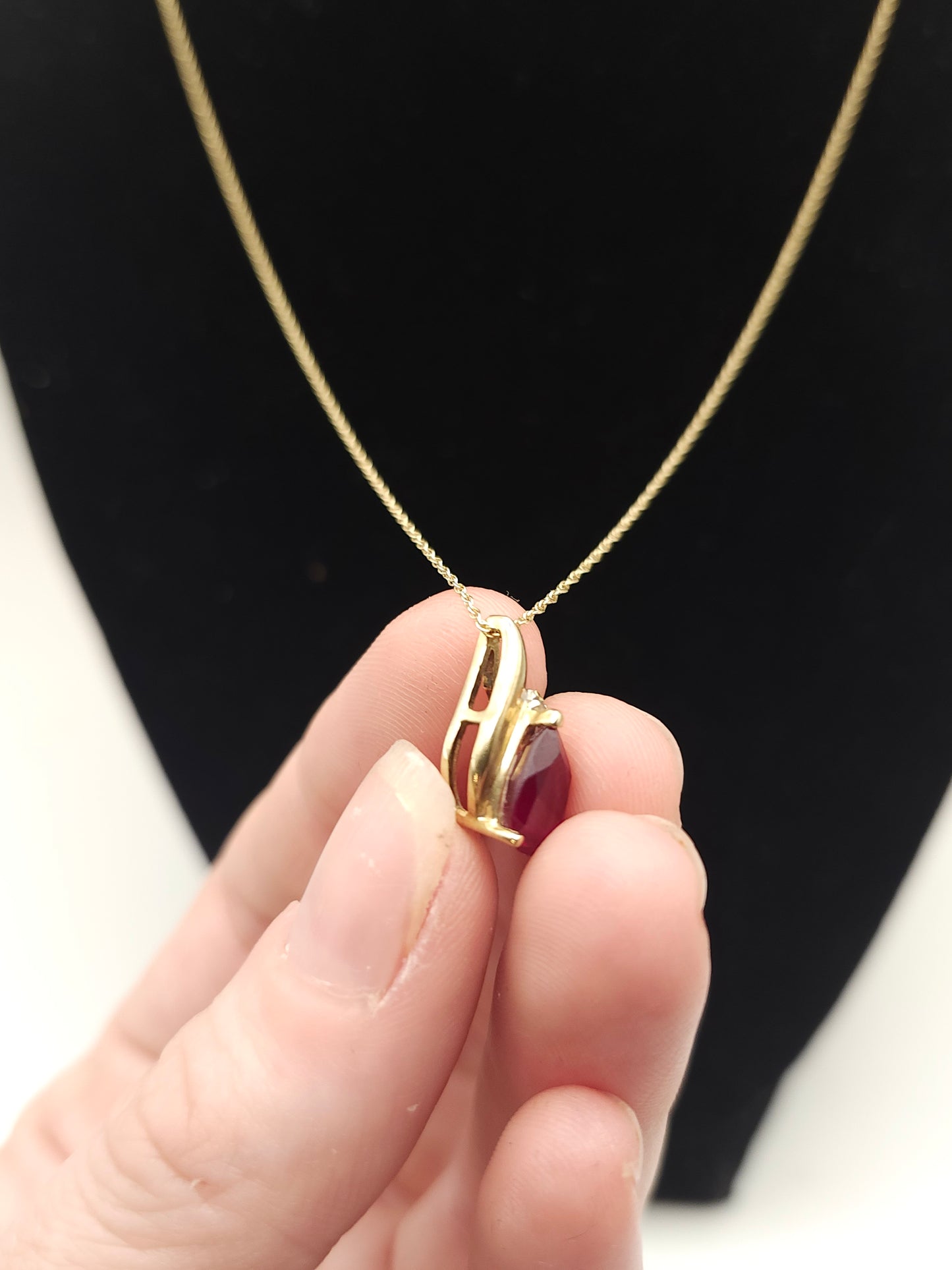 *14K Gold* Twisted Chain with 10K Gold, Ruby & Diamond Pendant