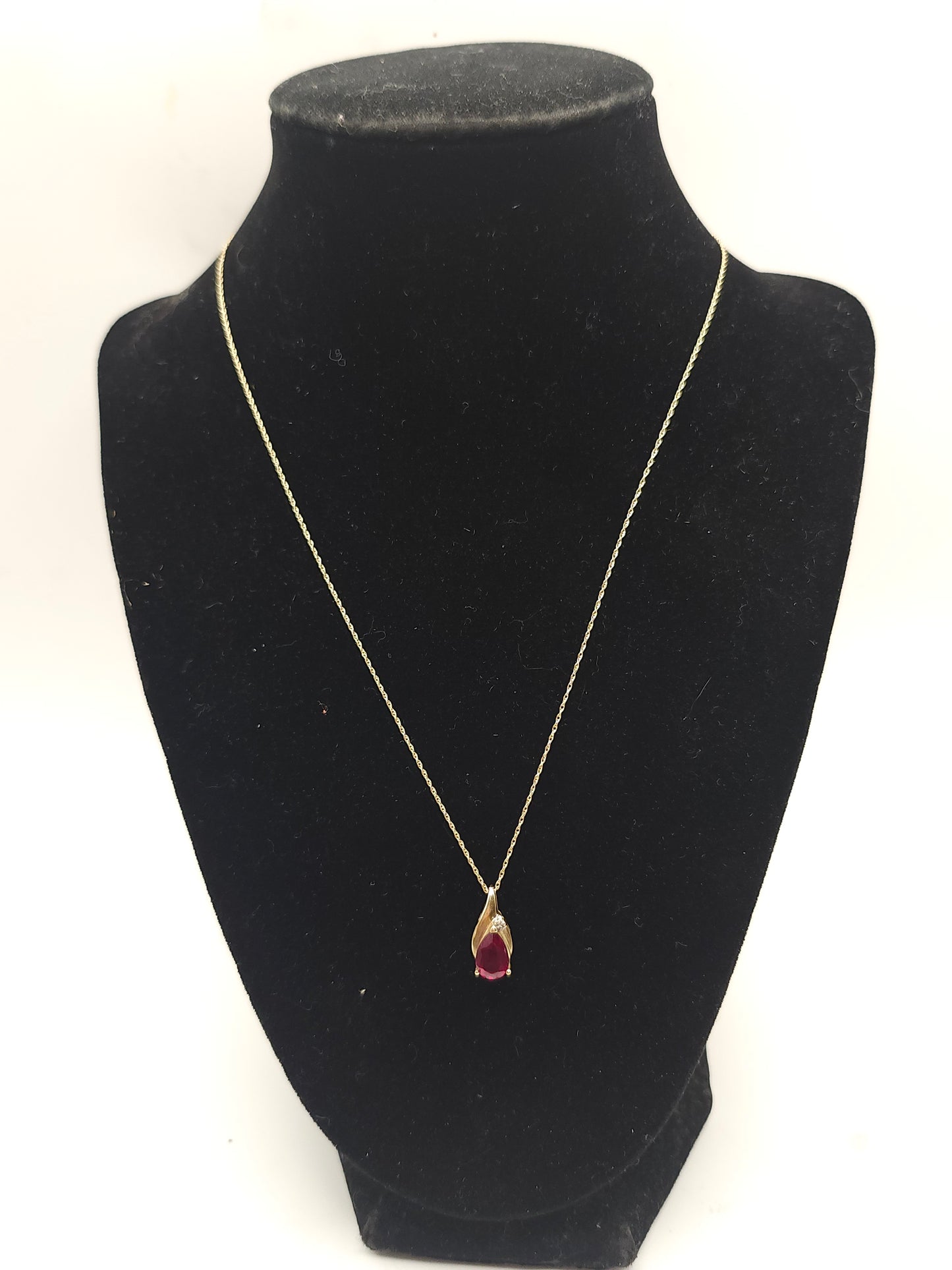 *14K Gold* Twisted Chain with 10K Gold, Ruby & Diamond Pendant