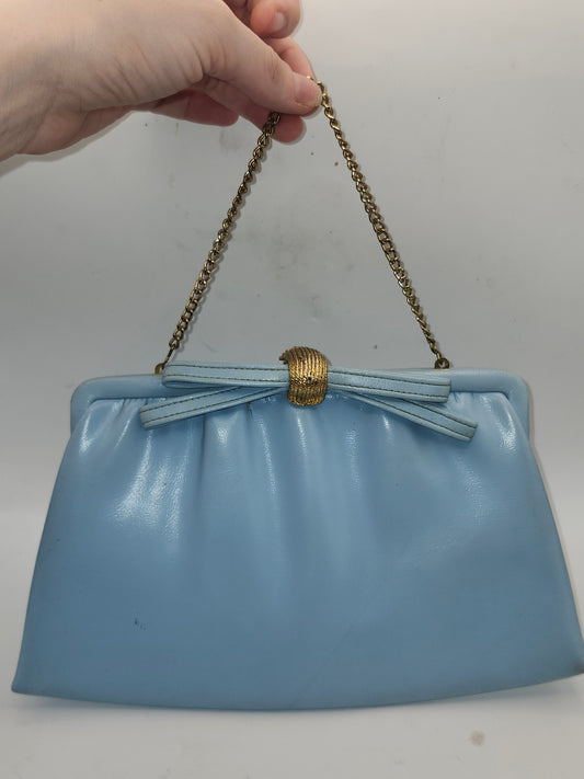 *Vintage* Baby Blue Handbag / Clutch with Chain Strap