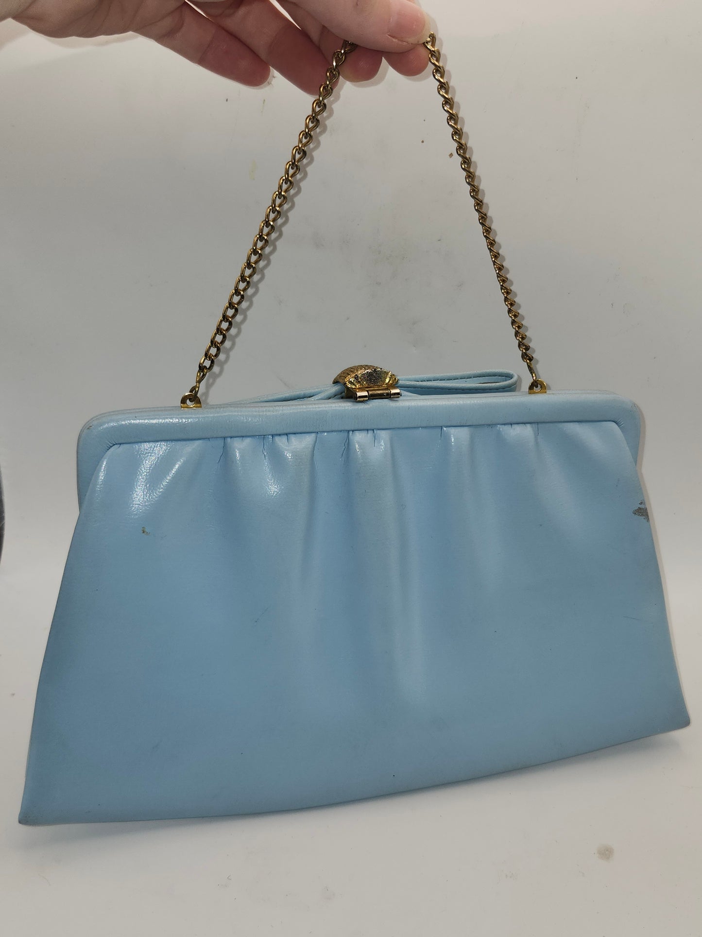 *Vintage* Baby Blue Handbag / Clutch with Chain Strap