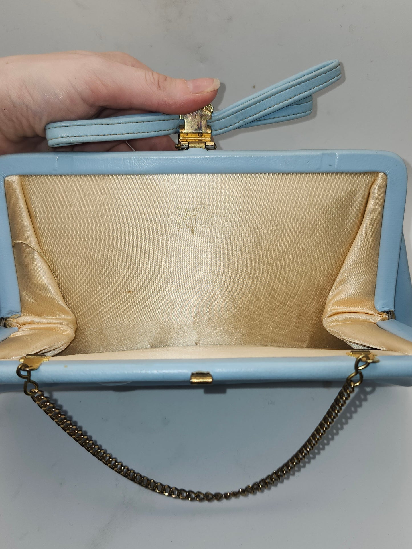 *Vintage* Baby Blue Handbag / Clutch with Chain Strap