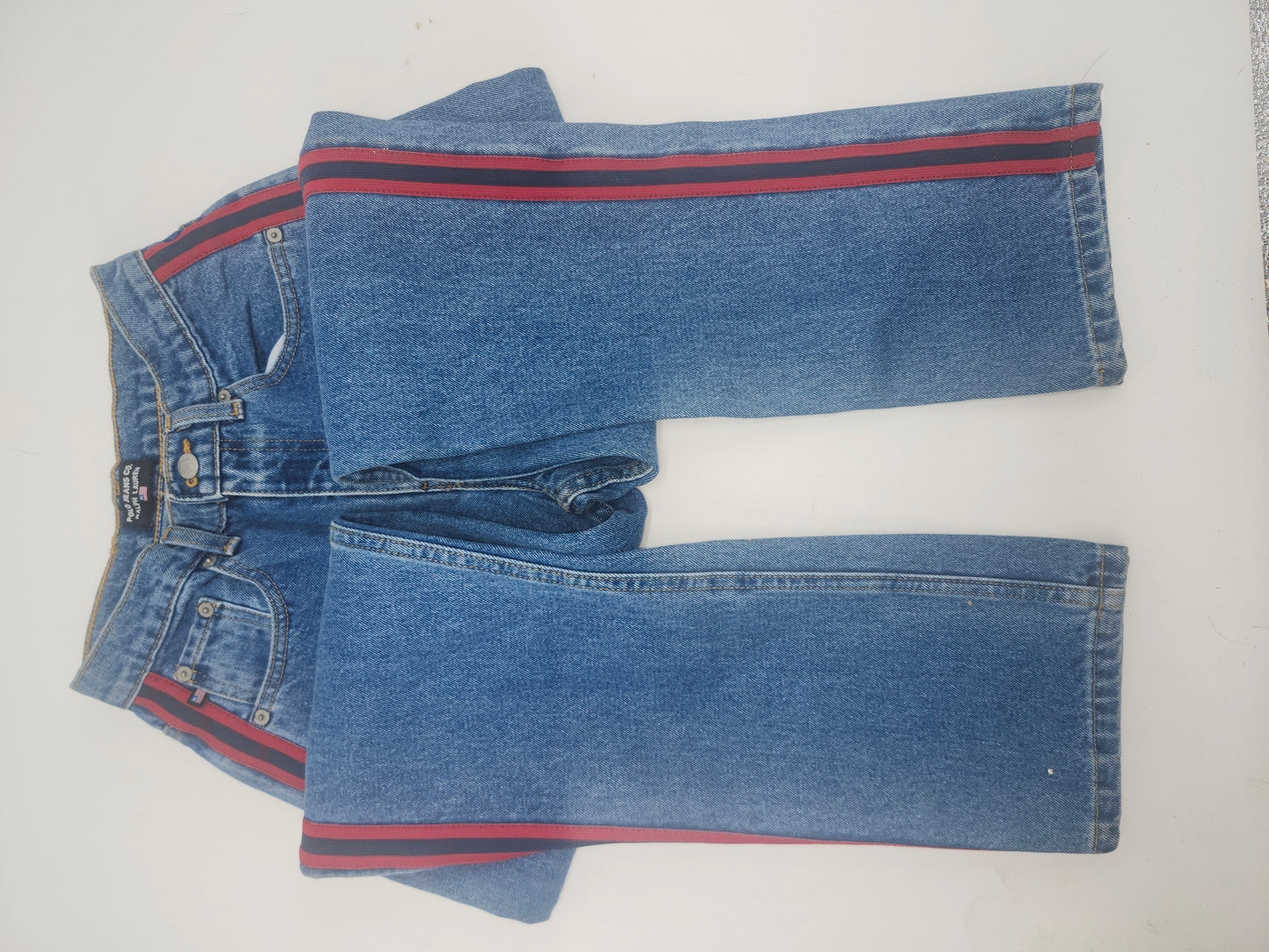 *Vintage* Ralph Lauren Polo Jean Co. Side Ribbon Striped Denim Trousers 1990s RARE