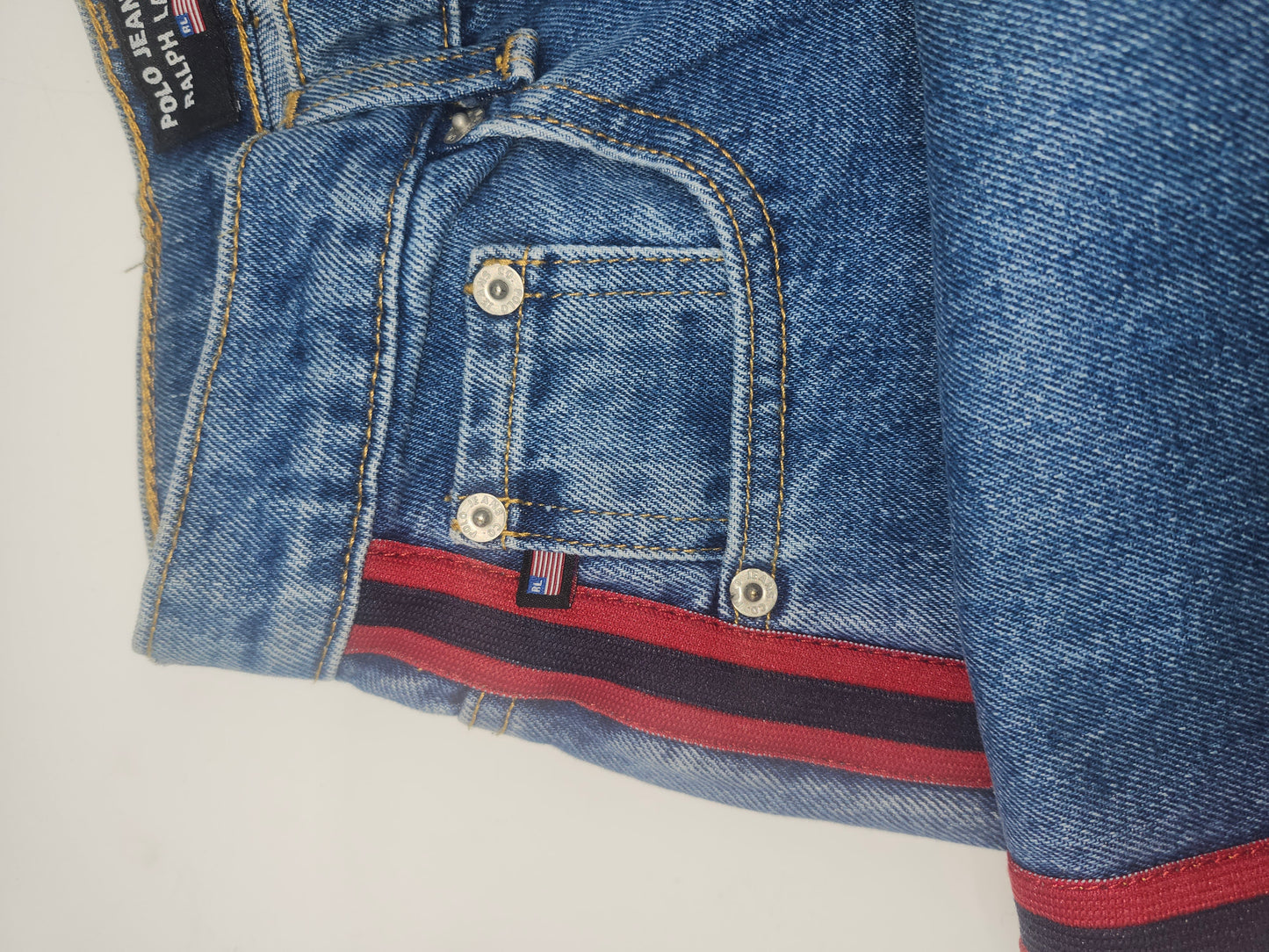 *Vintage* Ralph Lauren Polo Jean Co. Side Ribbon Striped Denim Trousers 1990s RARE