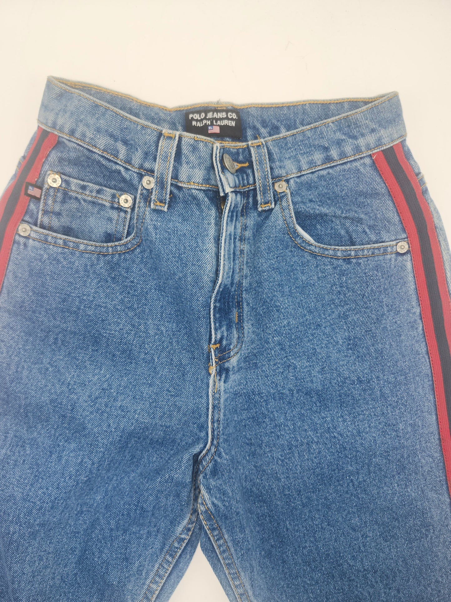 *Vintage* Ralph Lauren Polo Jean Co. Side Ribbon Striped Denim Trousers 1990s RARE