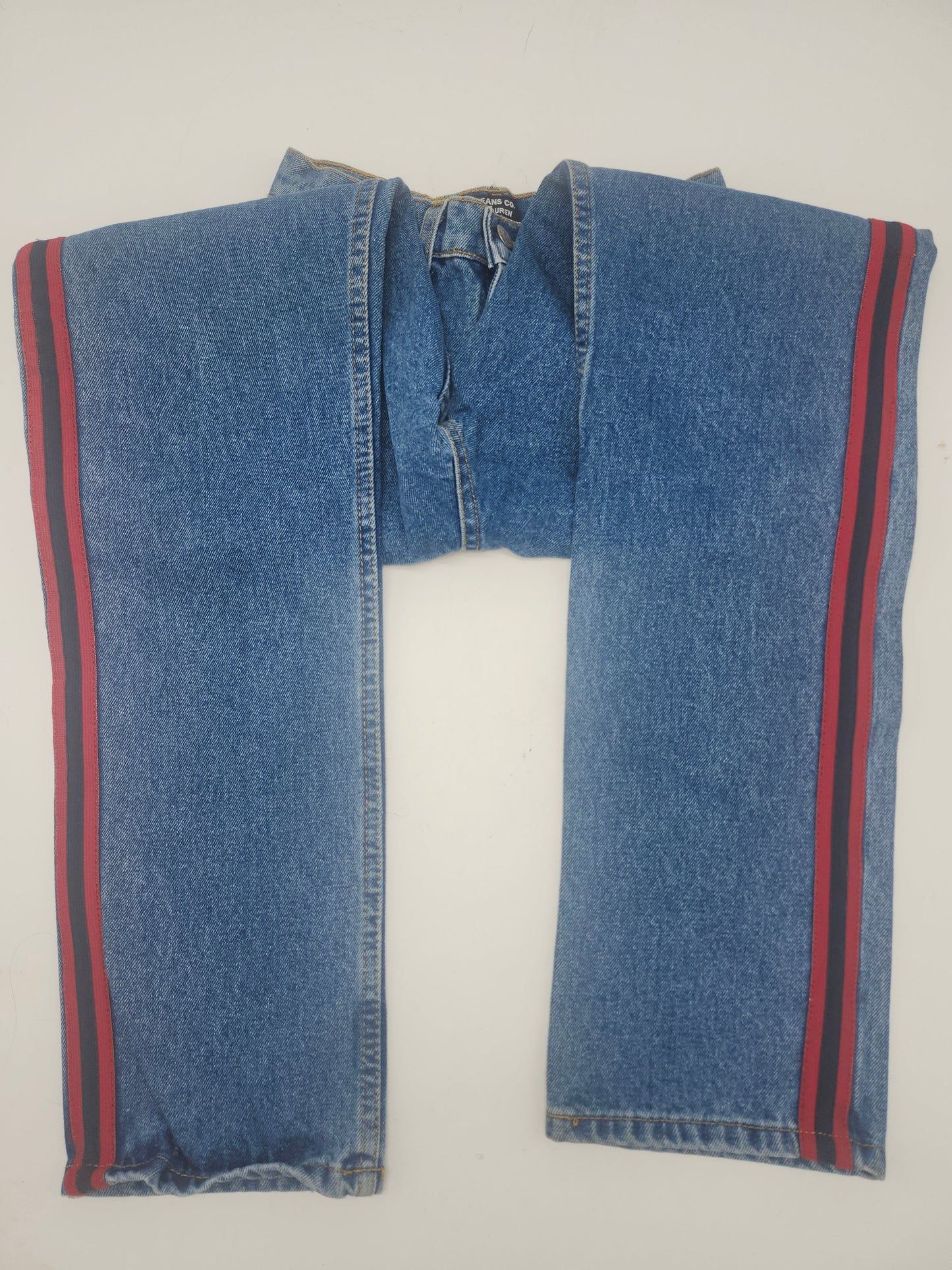 *Vintage* Ralph Lauren Polo Jean Co. Side Ribbon Striped Denim Trousers 1990s RARE