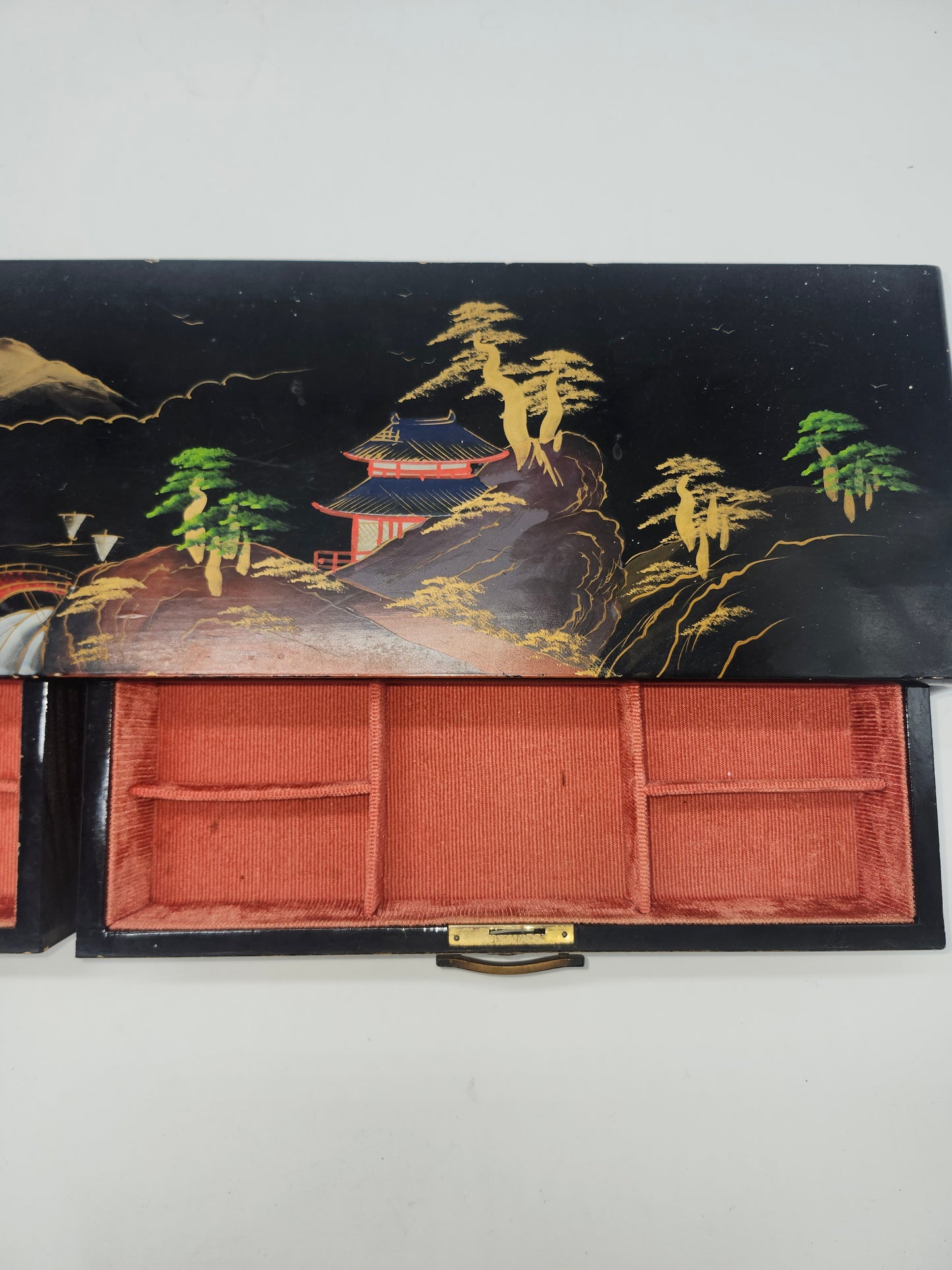 *Vintage* Wooden Jewelry Box Hand-Painted Eastern Motif