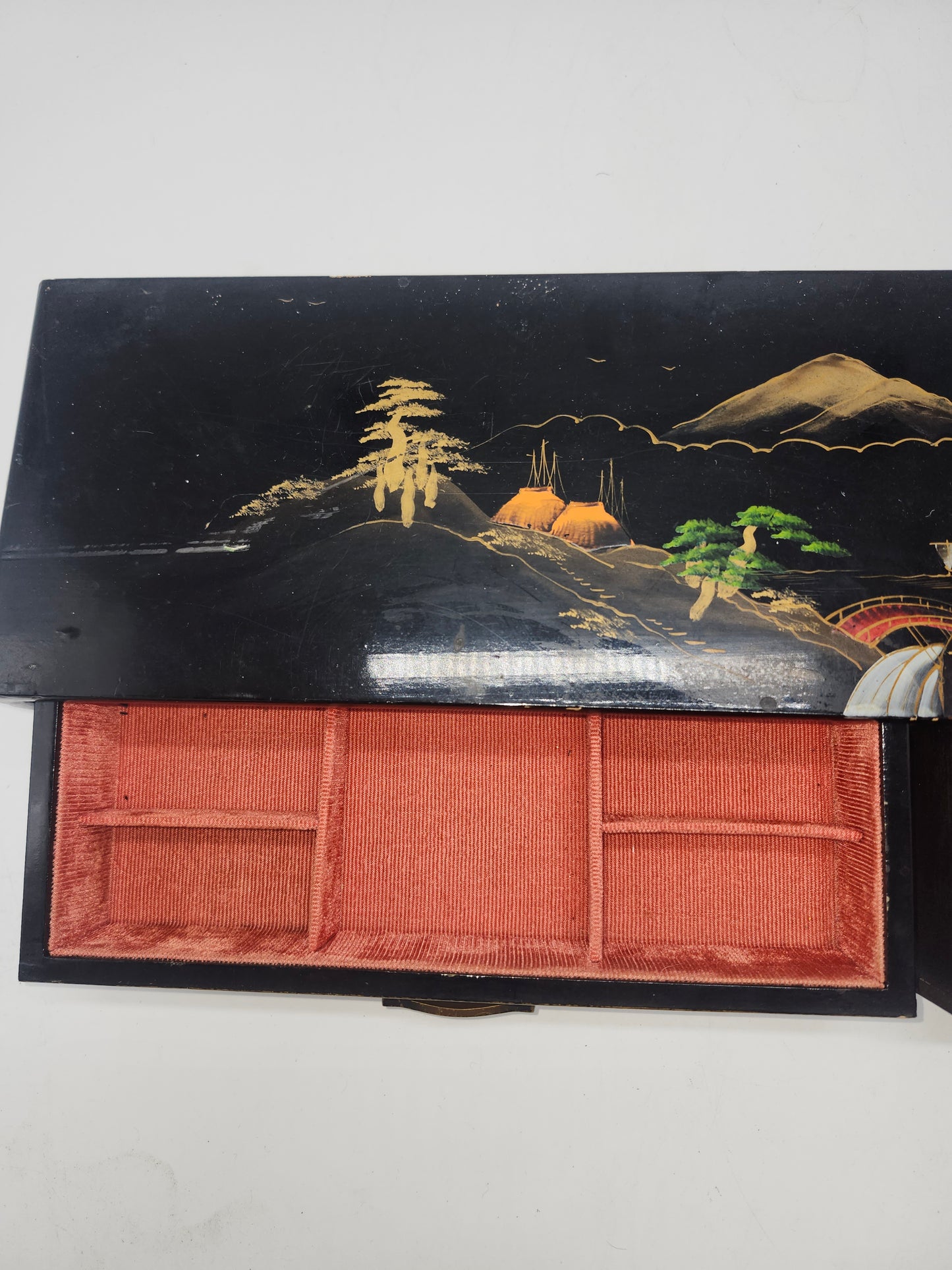 *Vintage* Wooden Jewelry Box Hand-Painted Eastern Motif