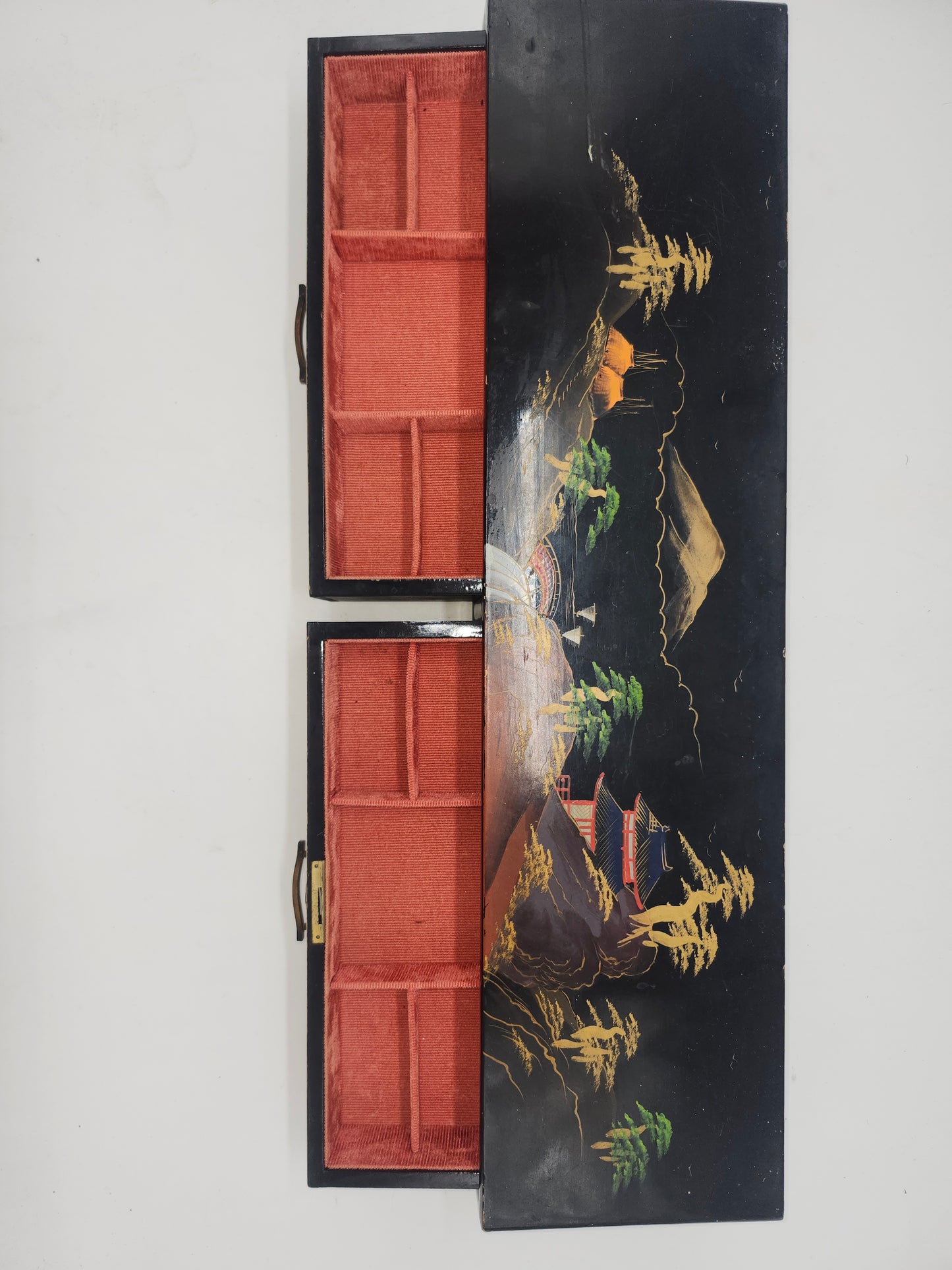 *Vintage* Wooden Jewelry Box Hand-Painted Eastern Motif