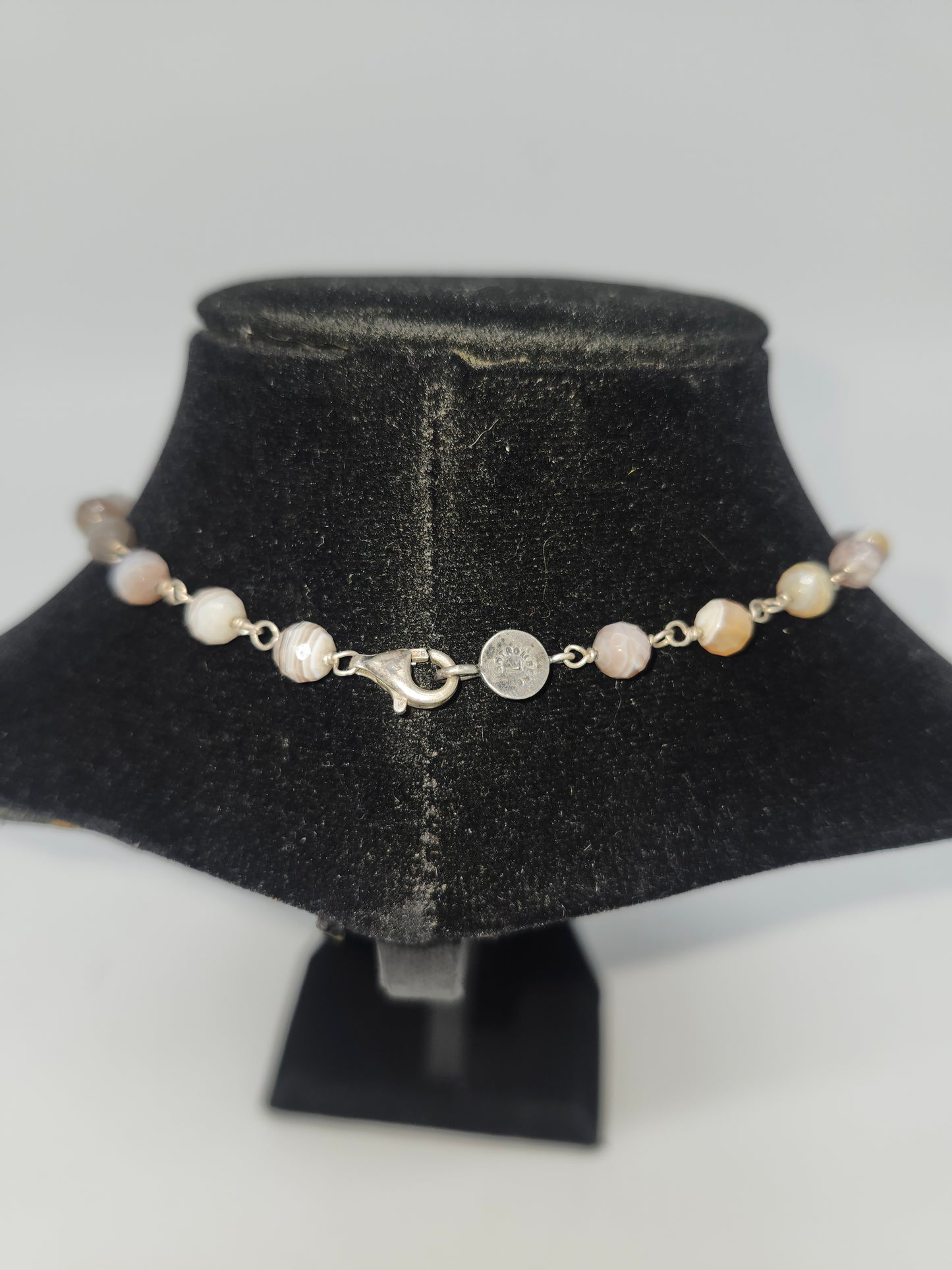 *925* Sterling Silver, Smoky Quartz & Polished Agate Beaded Necklace by Liza Shtromberg
