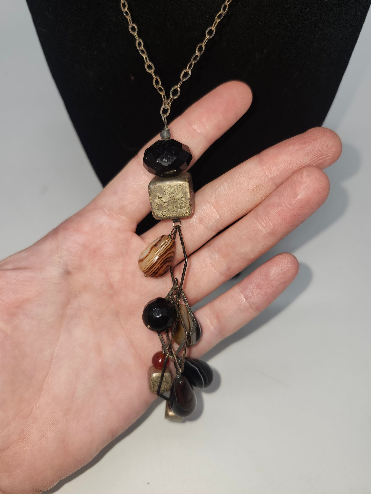 *925* Sterling, Agate & Onyx Necklace