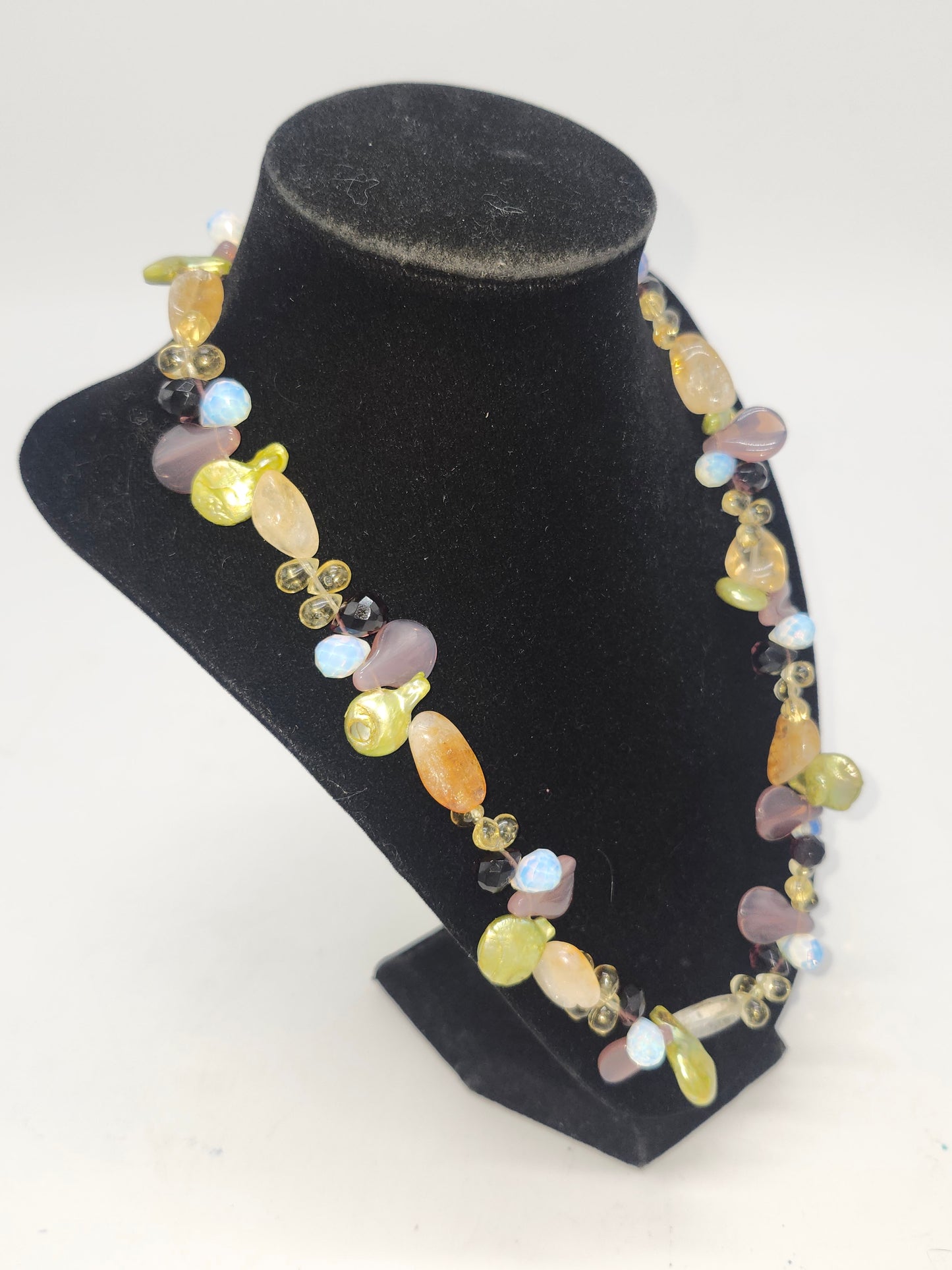 *Gemstone* Opalescent Glass Bead & Real Pearl Necklace / Bracelet Set