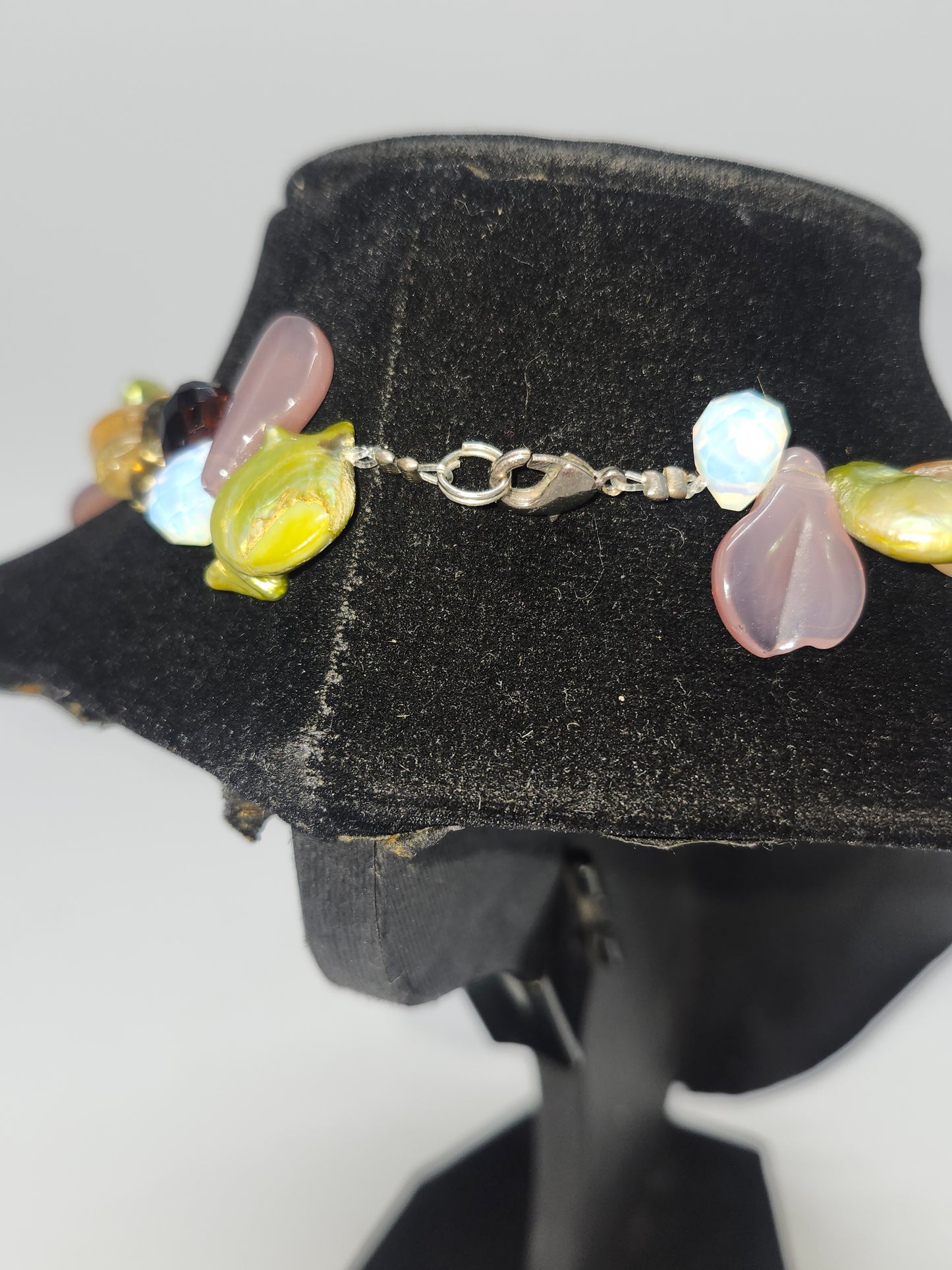 *Gemstone* Opalescent Glass Bead & Real Pearl Necklace / Bracelet Set