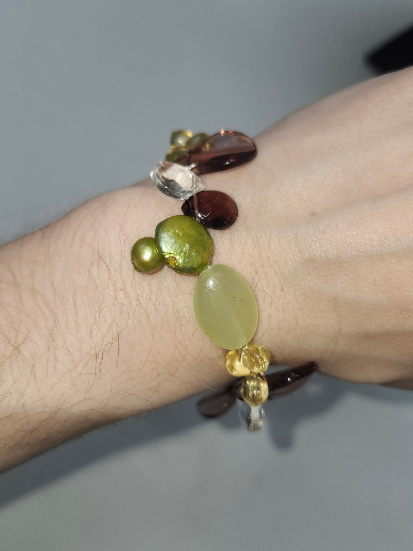 *Gemstone* Opalescent Glass Bead & Real Pearl Necklace / Bracelet Set