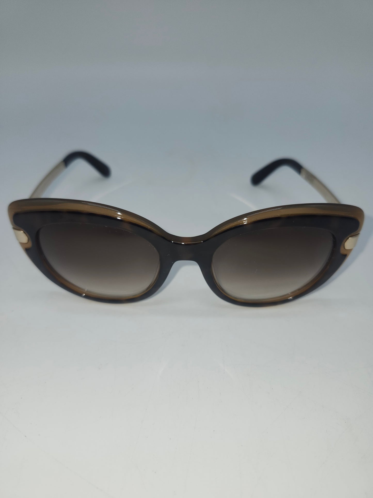 *Ferragamo* "SF813S" Brown & Gold Toned Cat Eye Sunglasses