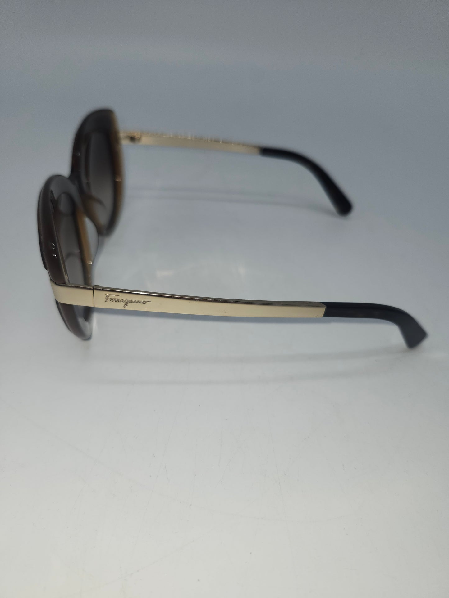*Ferragamo* "SF813S" Brown & Gold Toned Cat Eye Sunglasses