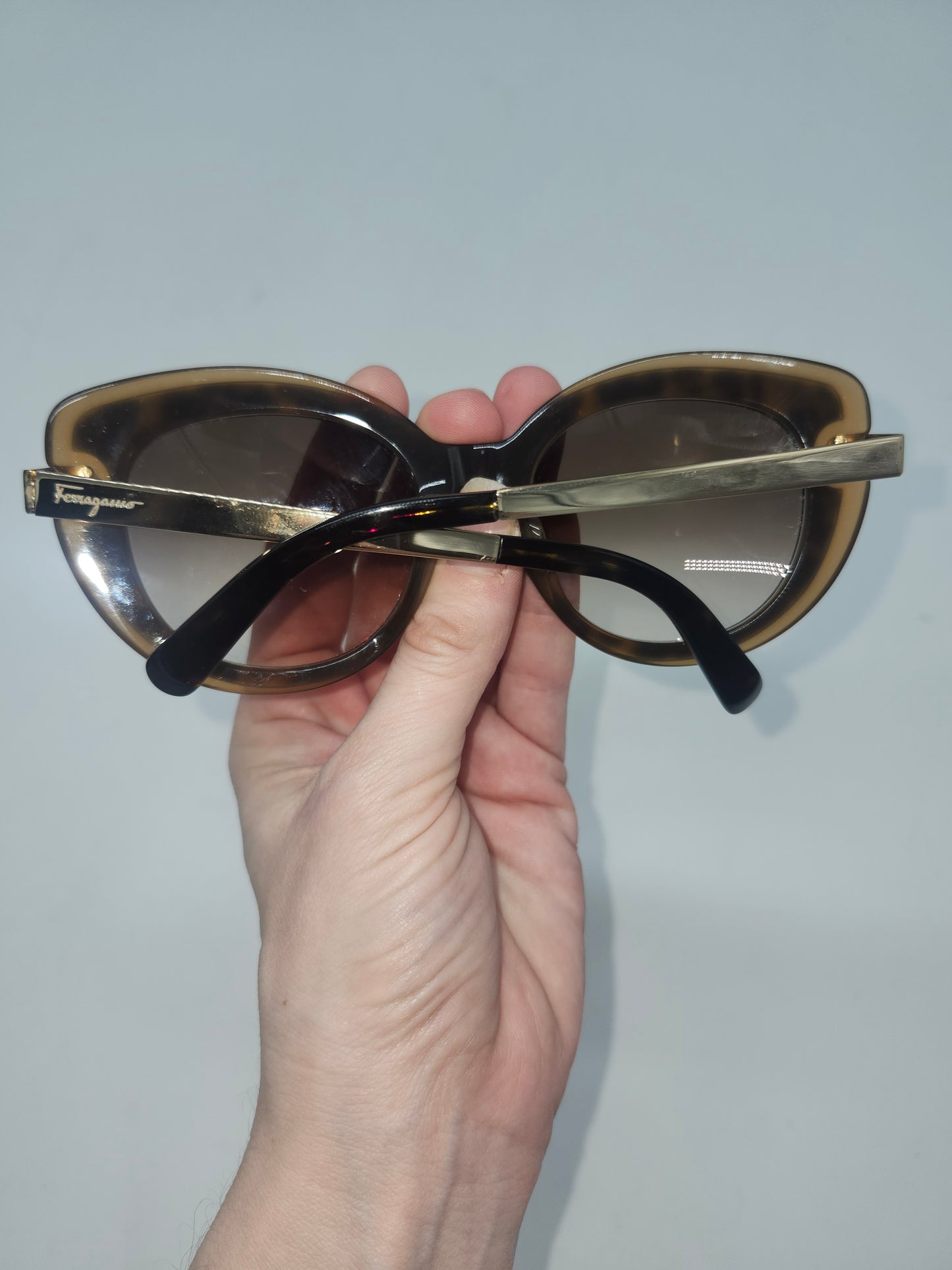 *Ferragamo* "SF813S" Brown & Gold Toned Cat Eye Sunglasses