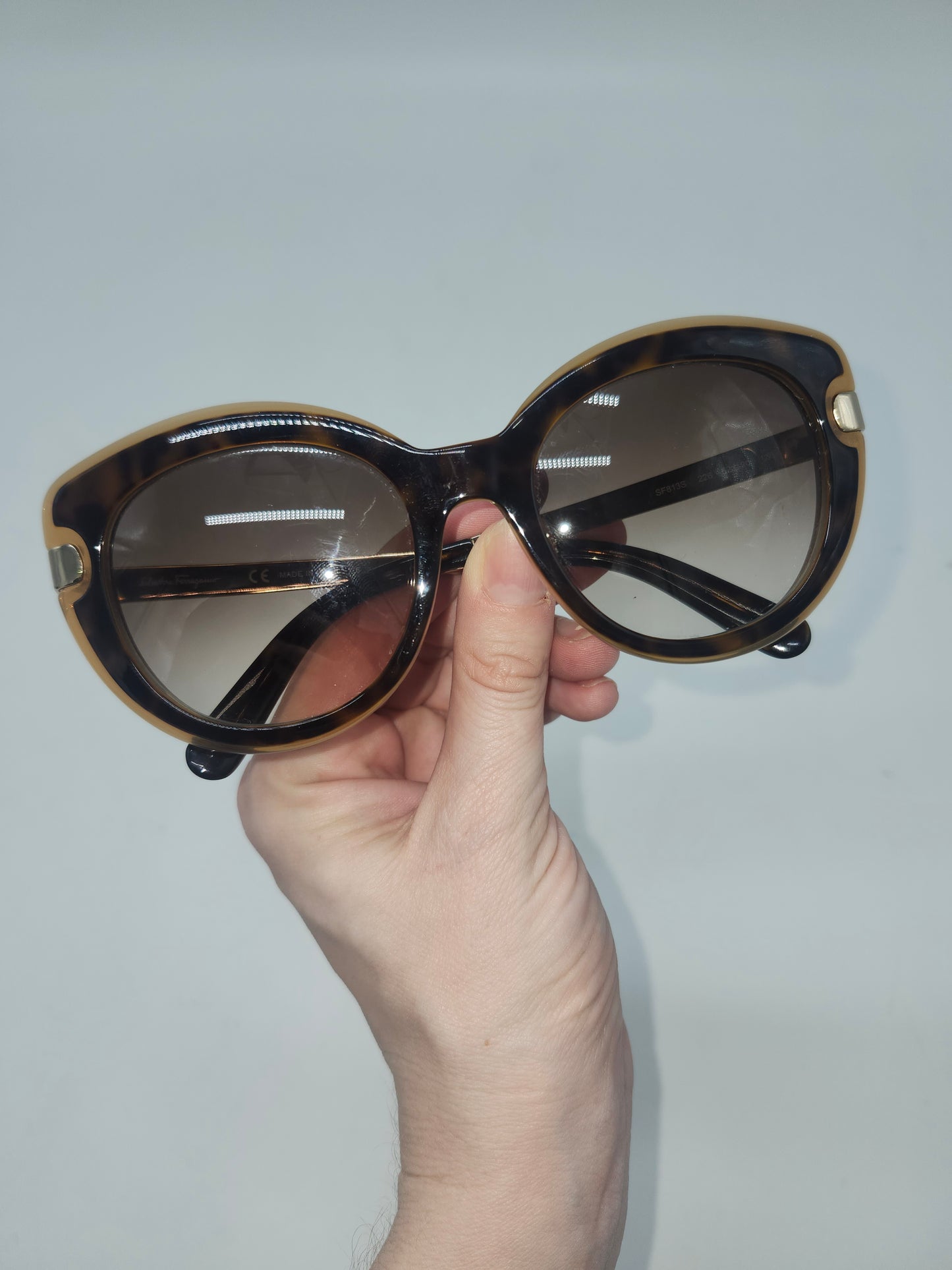 *Ferragamo* "SF813S" Brown & Gold Toned Cat Eye Sunglasses