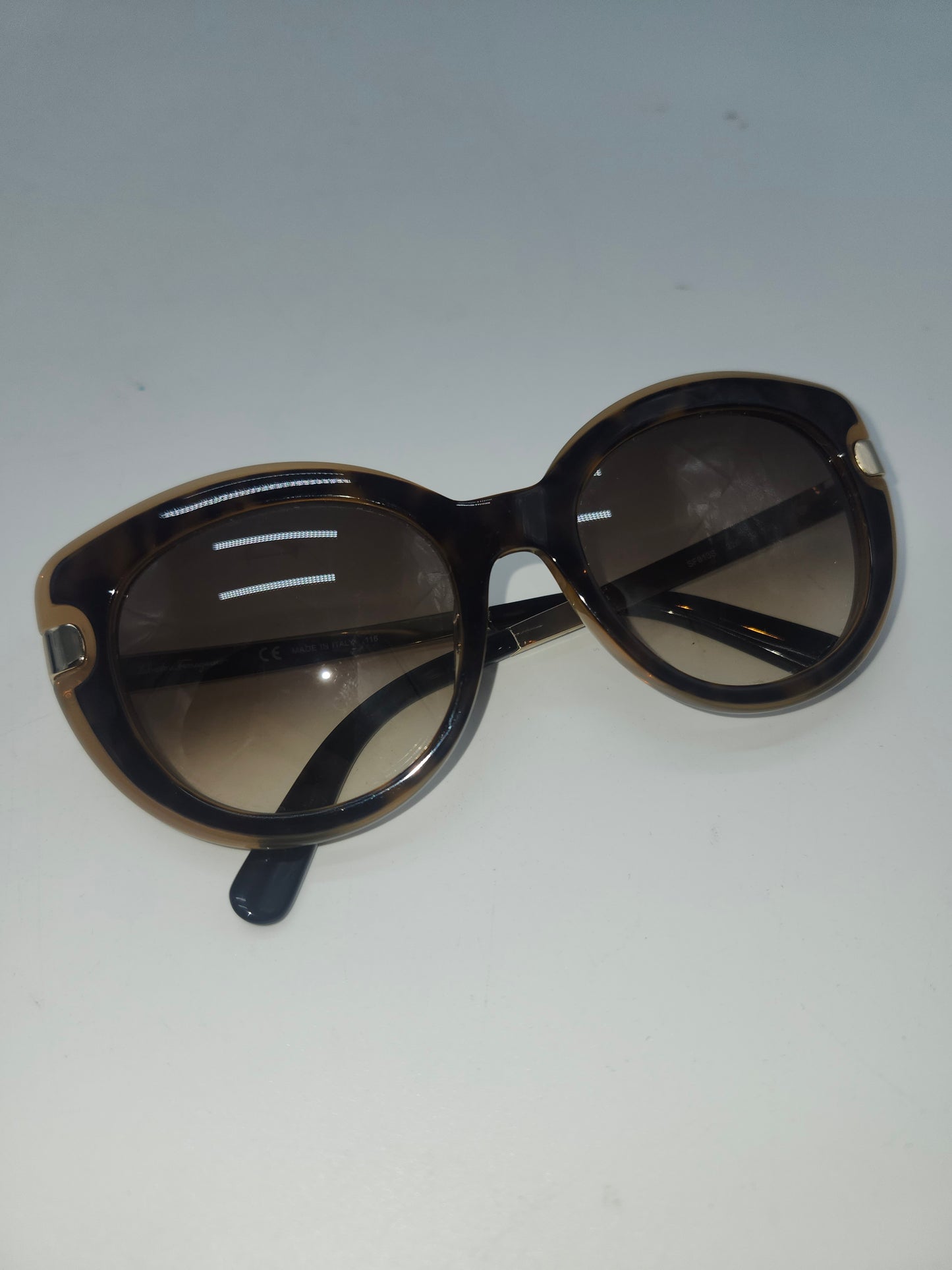 *Ferragamo* "SF813S" Brown & Gold Toned Cat Eye Sunglasses