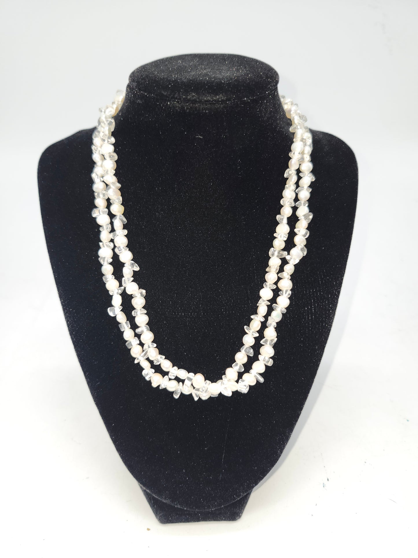 *925* Sterling, Real Pearl & Gemstone Chip Necklace