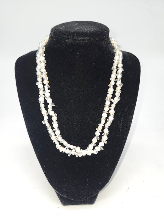 -925- Sterling, Real Pearl & Gemstone Chip Necklace