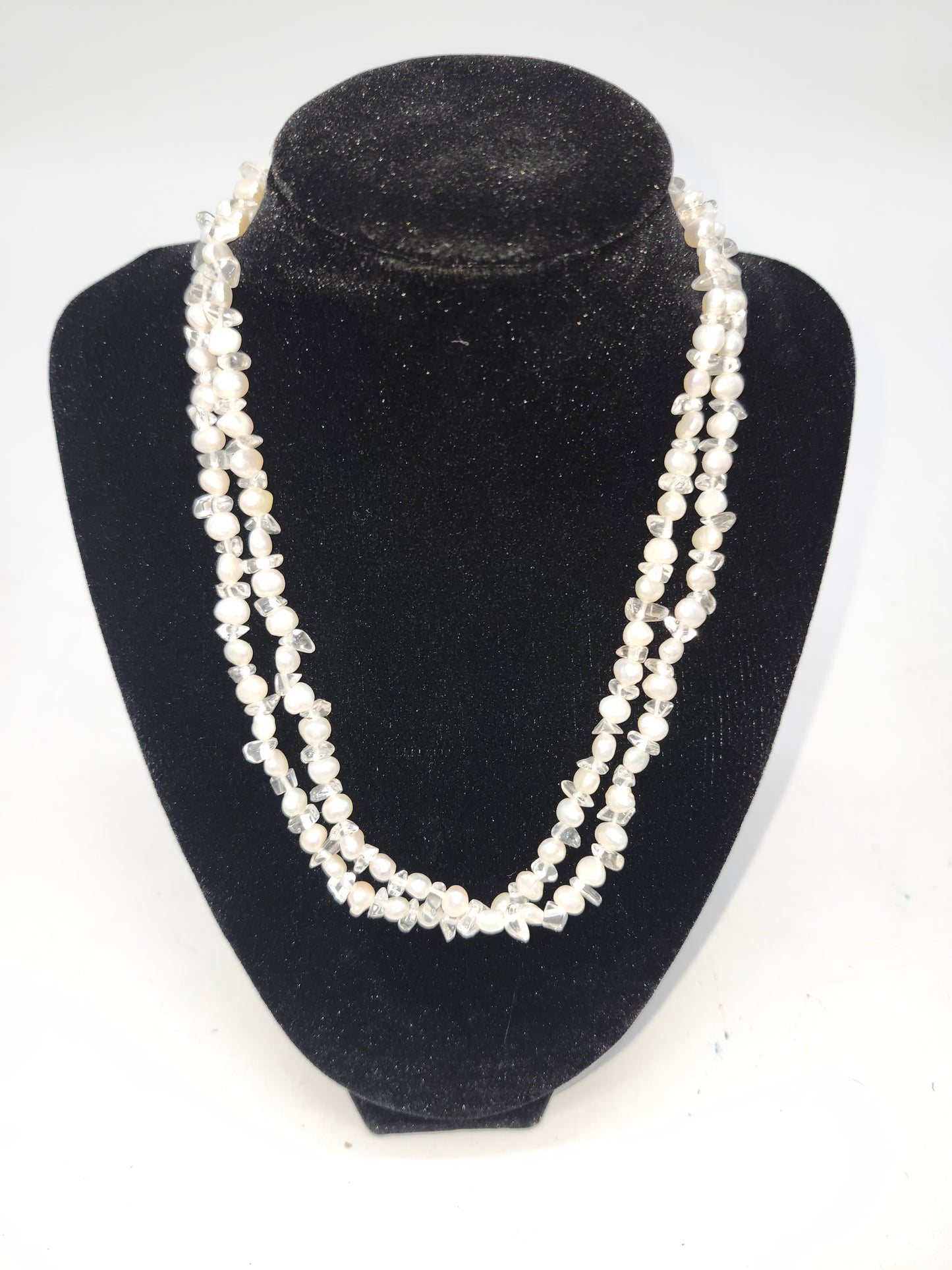 *925* Sterling, Real Pearl & Gemstone Chip Necklace