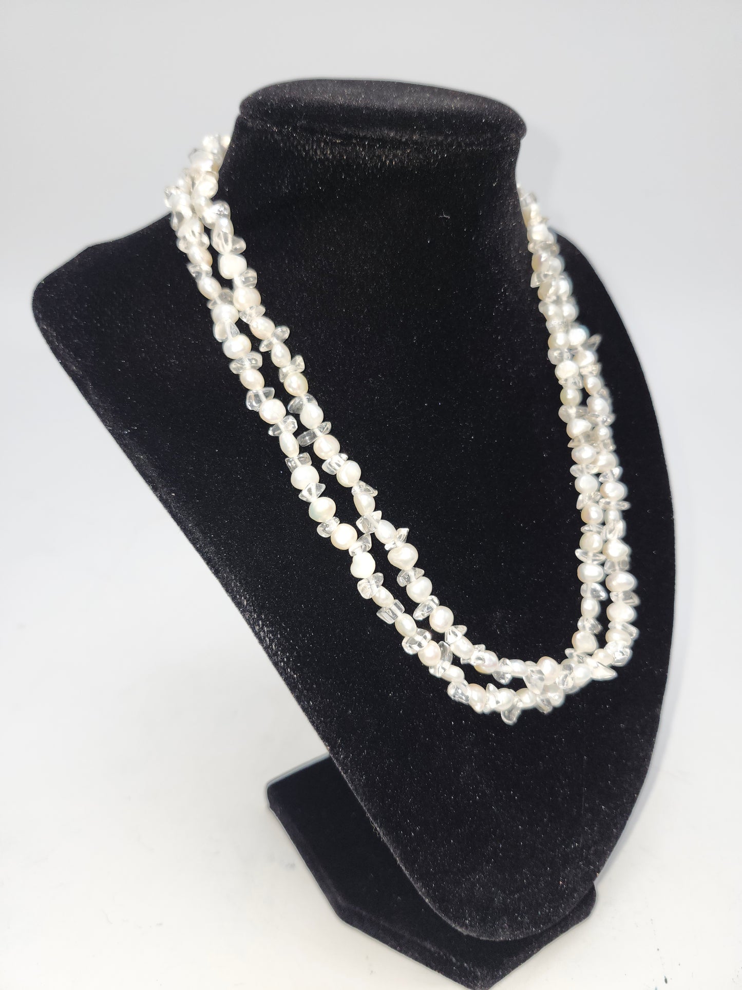 *925* Sterling, Real Pearl & Gemstone Chip Necklace