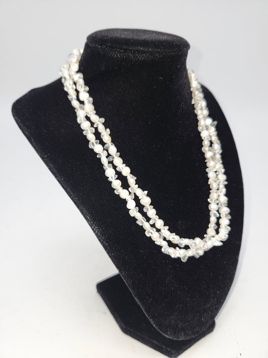 925 Sterling, Real Pearl & Gemstone Chip Necklace